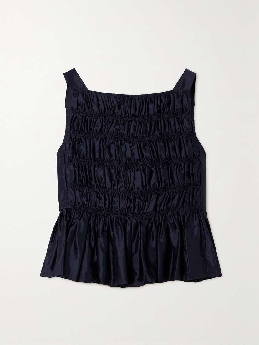 Molly Goddard Danny Shirrred Taffeta Peplum Top