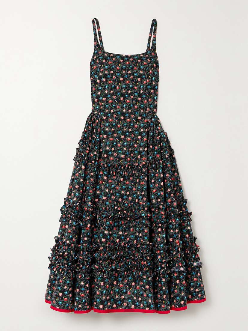 Molly Goddard Ruby Tiered Ruffled Satin-trimmed Floral-print Cotton Midi Dress - UK 14