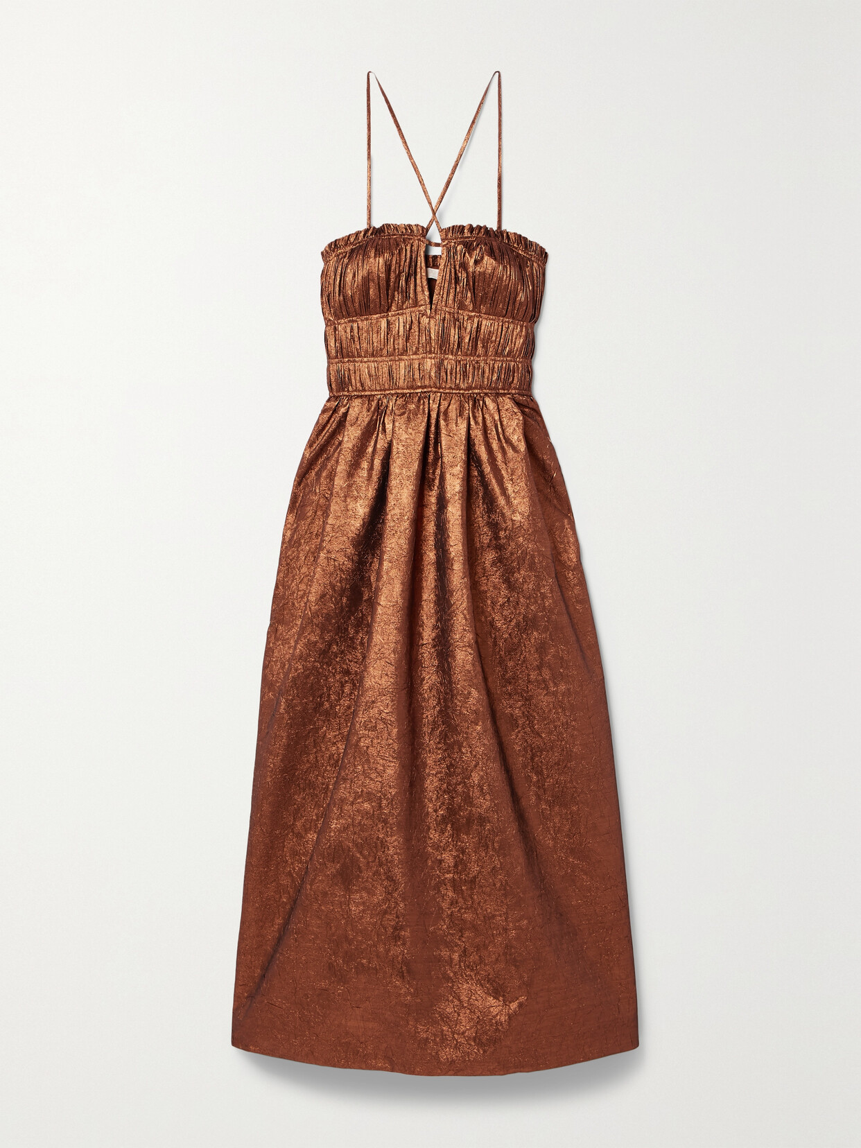 Ulla Johnson - Seraphina Shirred Metallic Crinkled-taffeta Midi Dress - US8