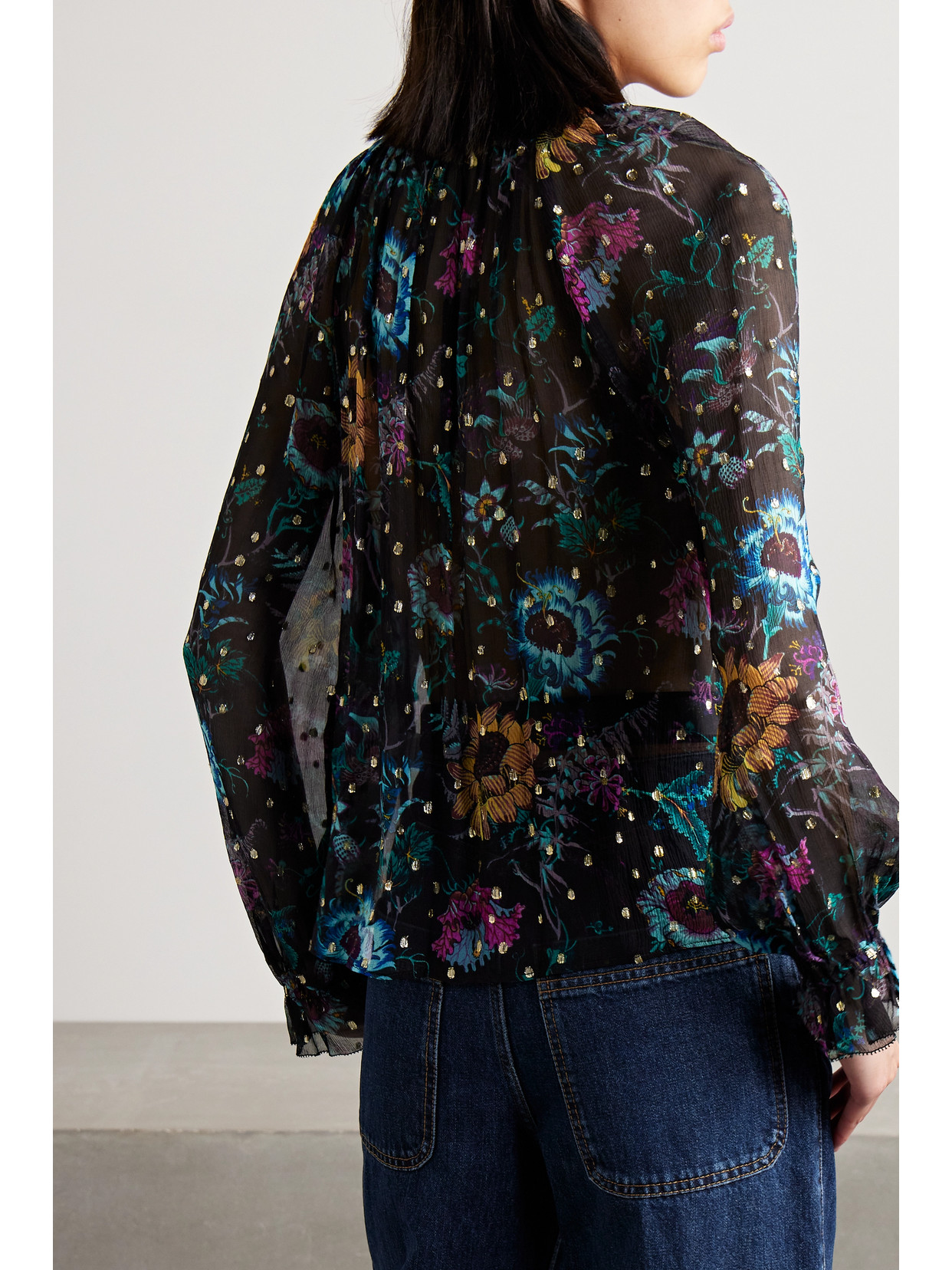 Shop Ulla Johnson Bernadette Floral-print Fil Coupé Silk-blend Crepon Blouse In Black