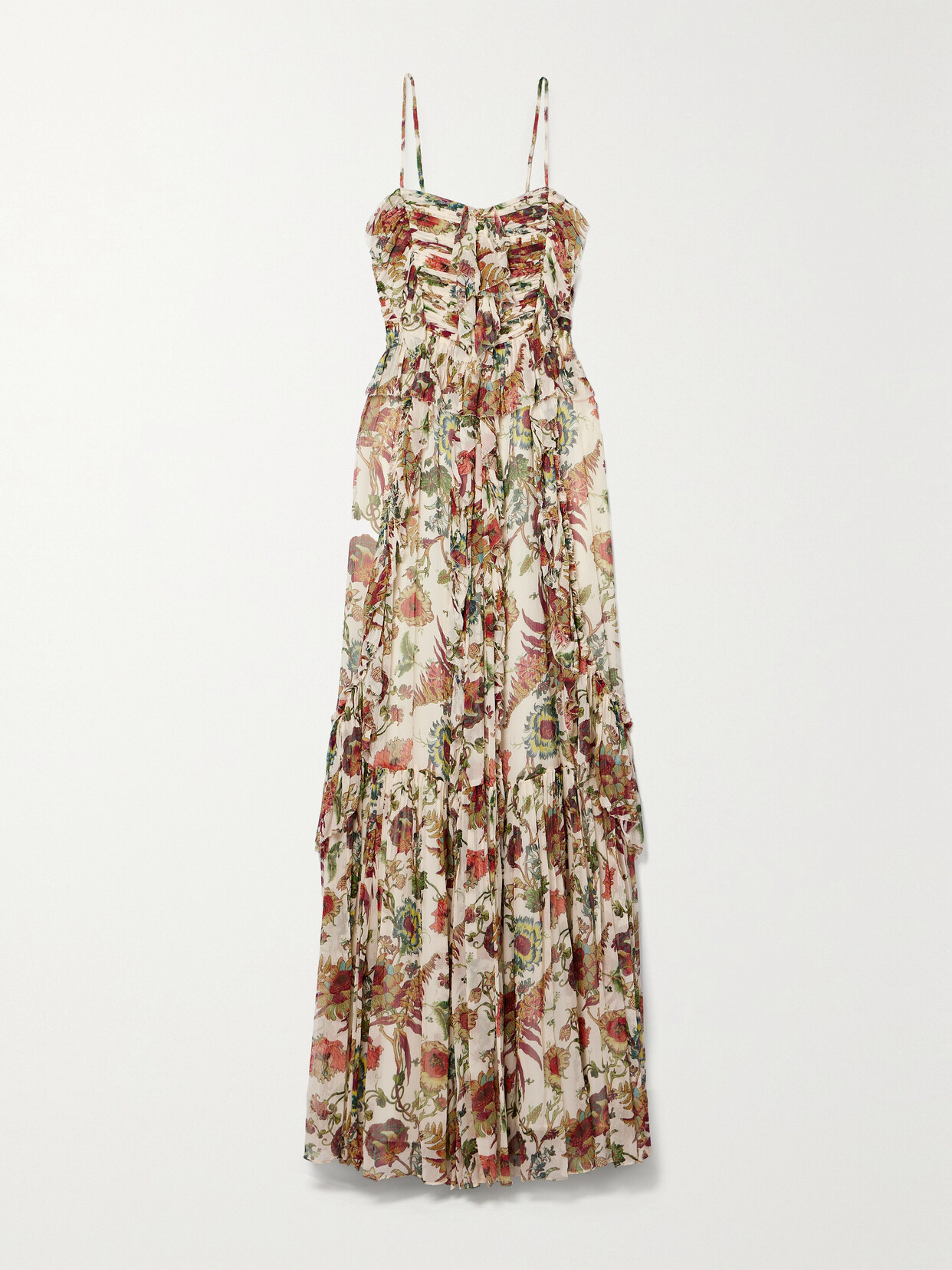 Shop Ulla Johnson Colette Ruffled Floral-print Silk-crepon Gown In Neutrals