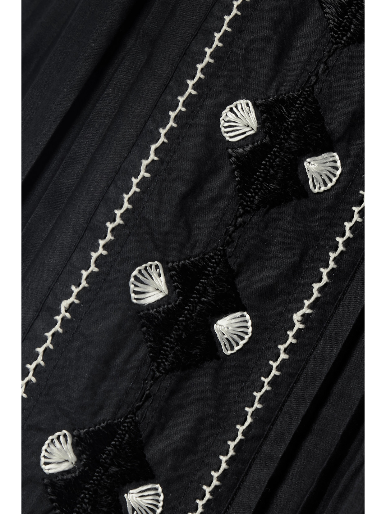 Ulla Johnson Sabina Pleated Embroidered Cotton-poplin Midi Skirt In Black