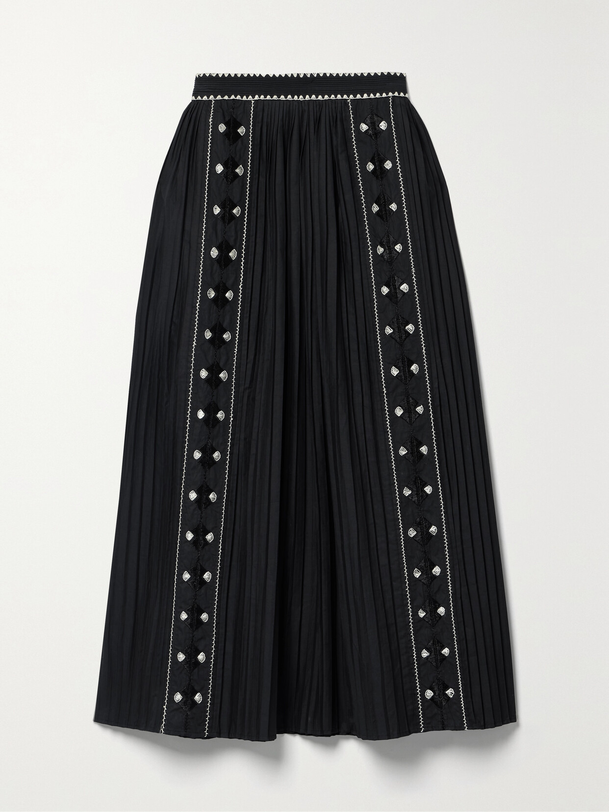 Ulla Johnson - Sabina Pleated Embroidered Cotton-poplin Midi Skirt - Black