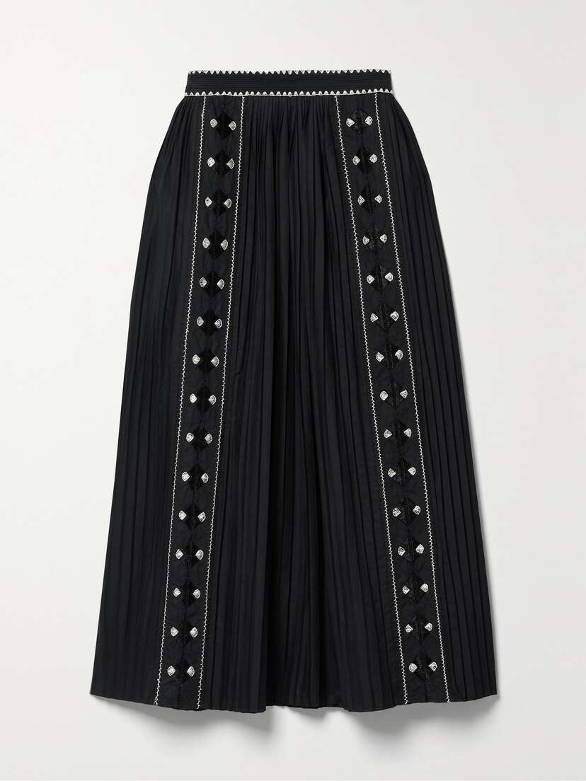 Ulla Johnson Sabina Pleated Embroidered Cotton-poplin Midi Skirt