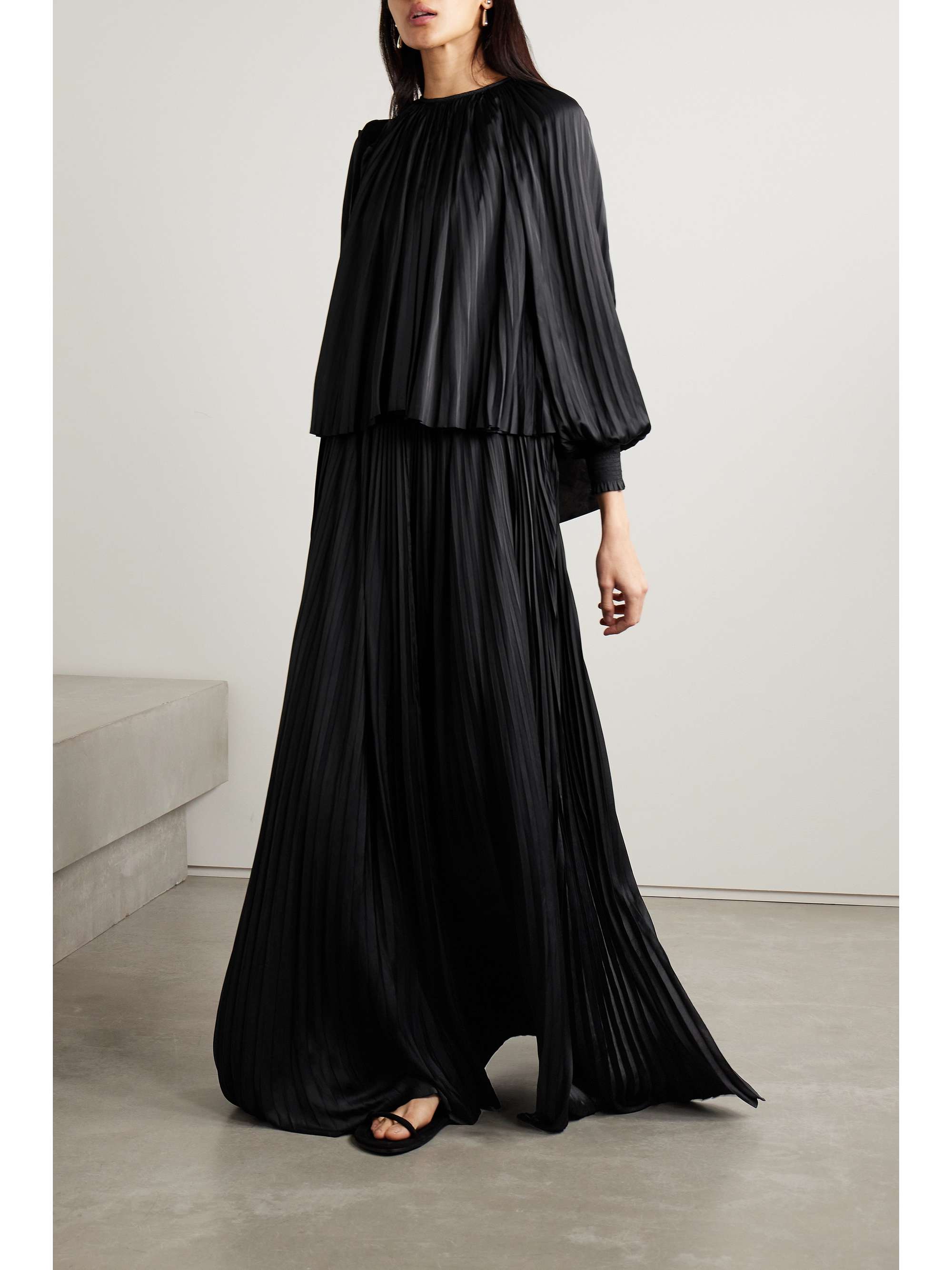 Satin maxi skirt online pleated