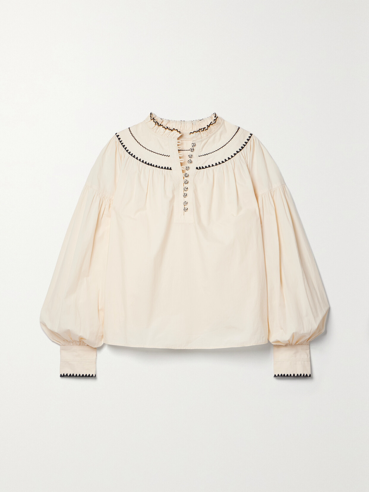 Shop Ulla Johnson Lennie Gathered Embroidered Cotton-poplin Blouse In Ivory