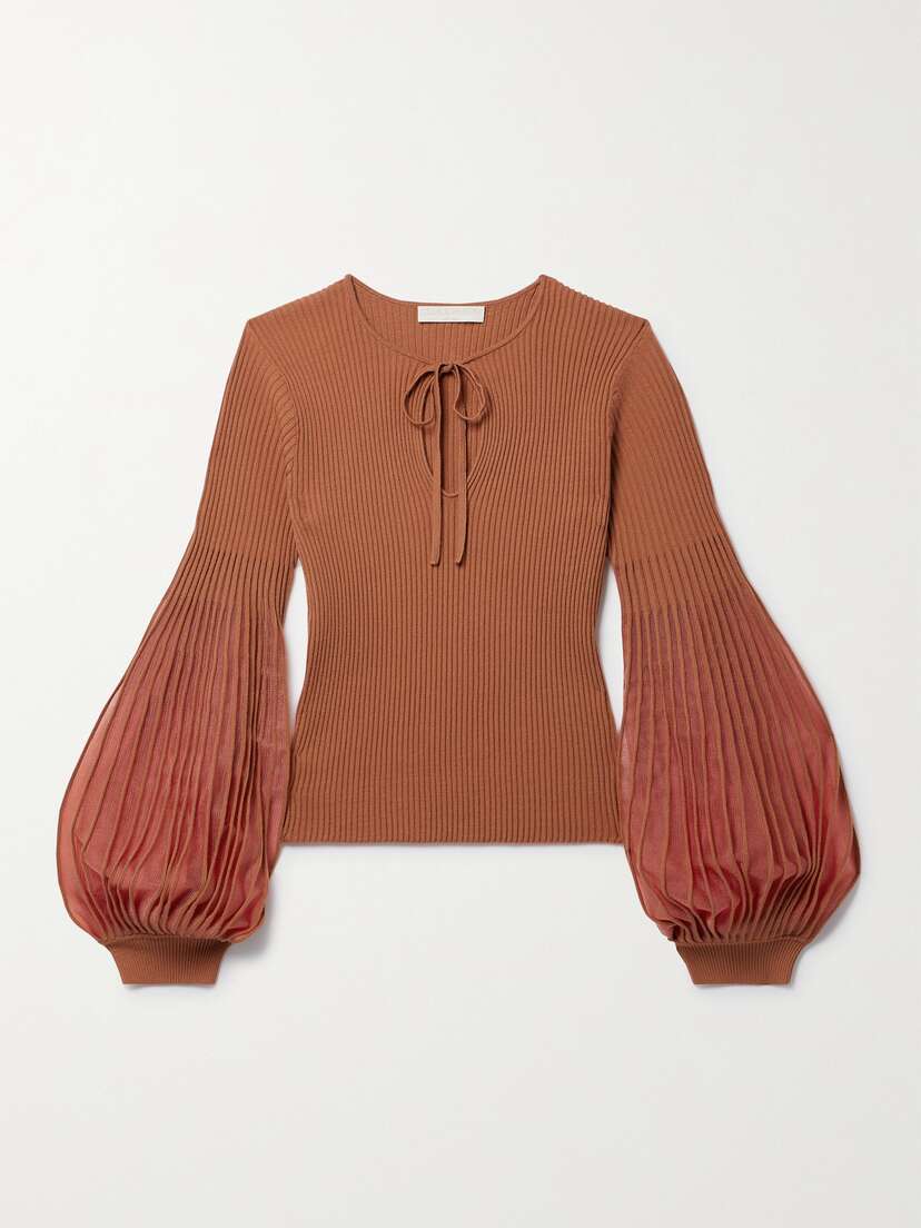 Ulla Johnson Lenora Tulle-trimmed Ribbed-knit Top