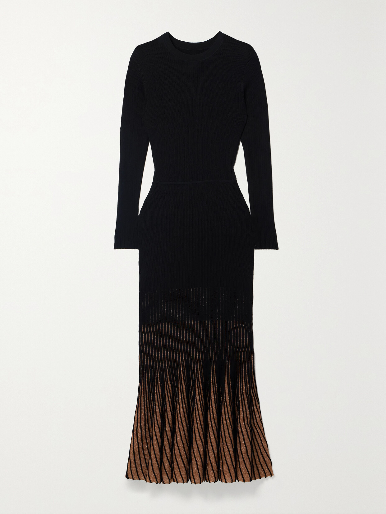 ULLA JOHNSON MAGNOLIA EMBELLISHED METALLIC RIBBED-KNIT MAXI DRESS