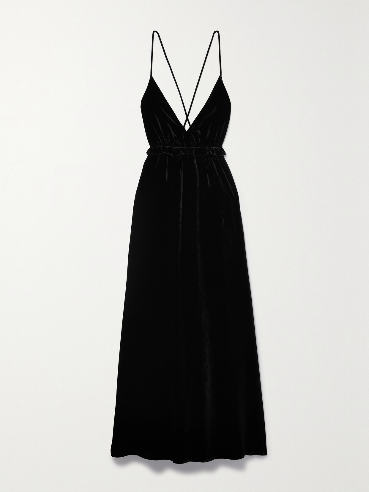 Shop Ulla Johnson Lavinia Open-back Ruffled Velvet Gown In Black