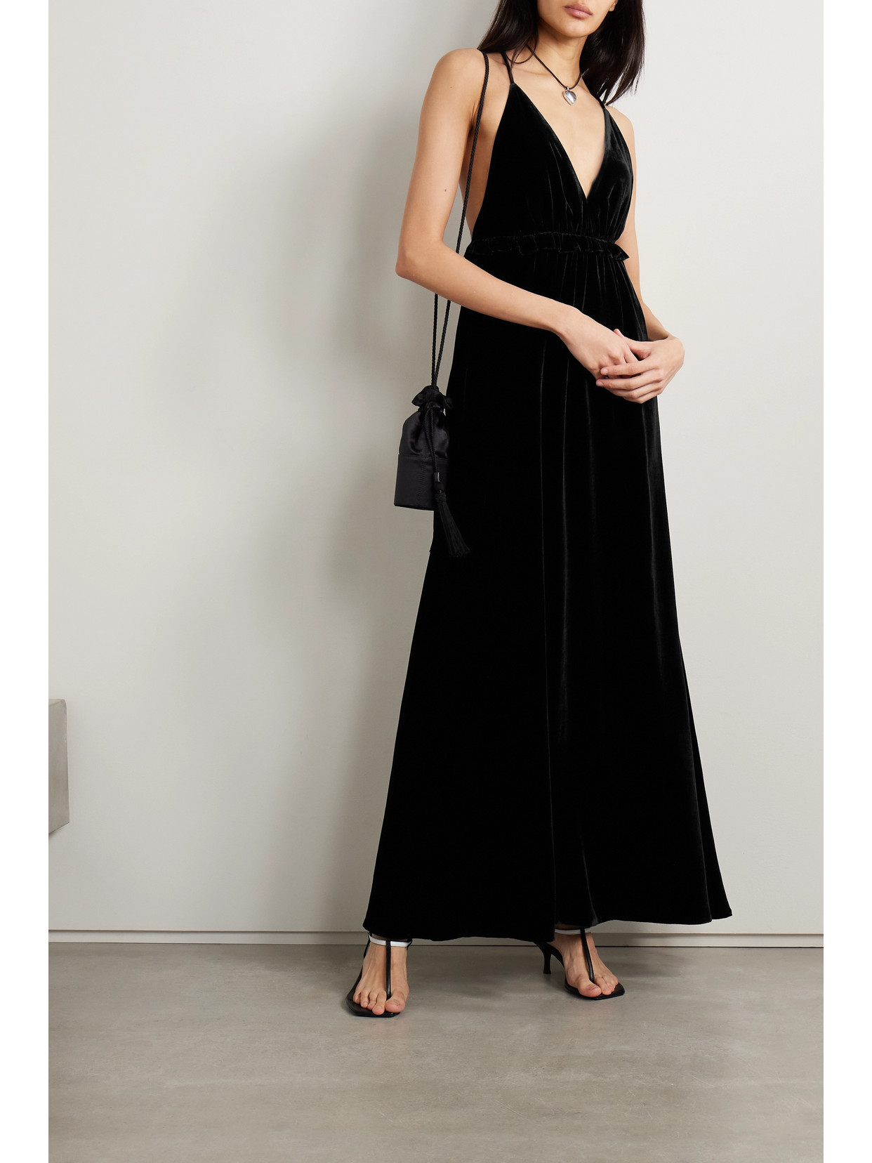 Shop Ulla Johnson Lavinia Open-back Ruffled Velvet Gown In Black