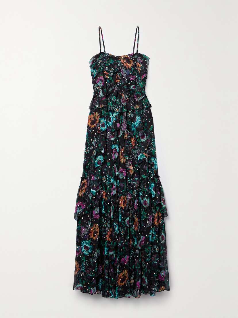 Ulla Johnson Colette Ruffled Floral-print Fil Coupé Silk-chiffon Gown