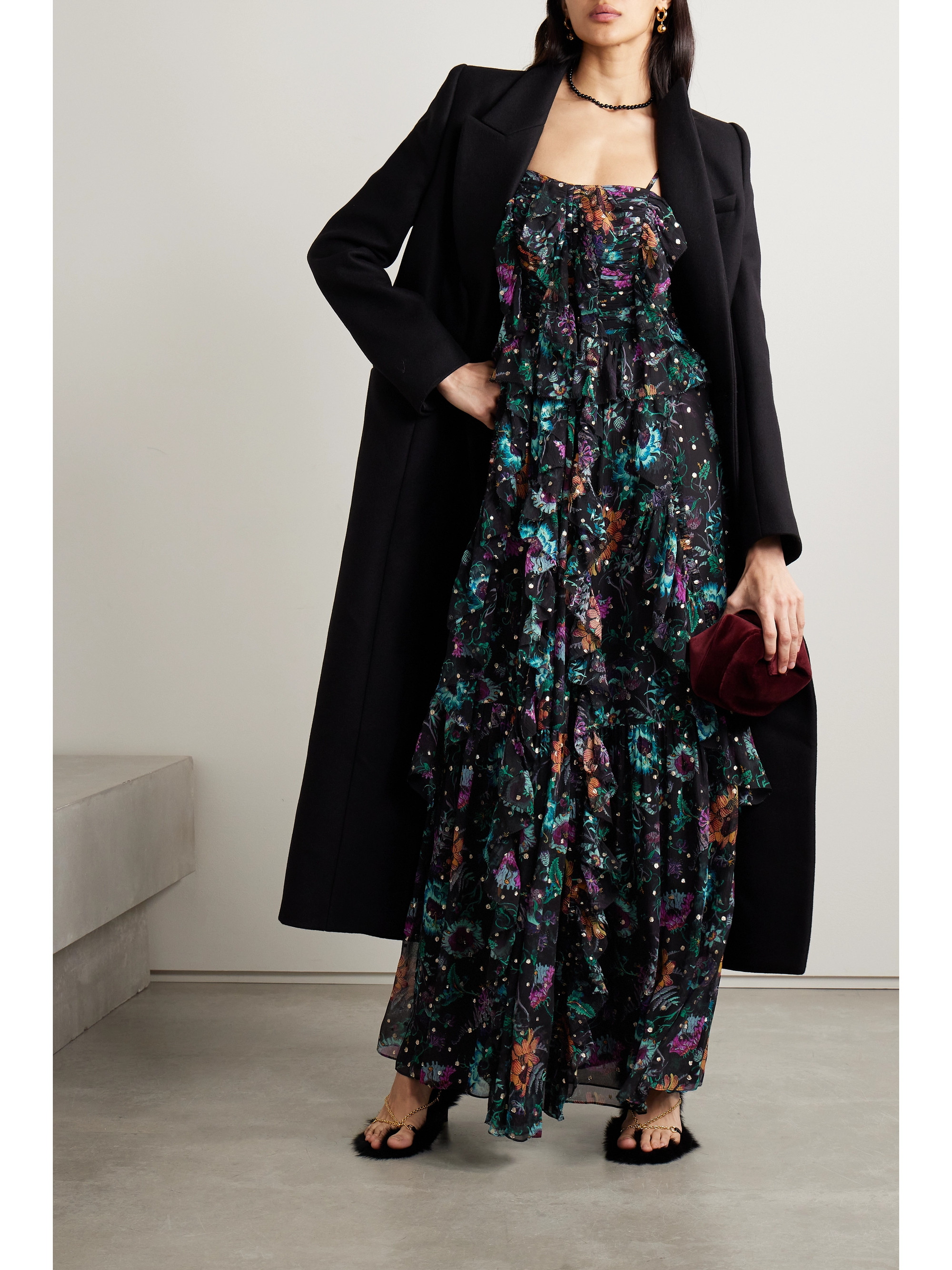 Ulla Johnson Colette ruffled floral-print fil coupé silk-chiffon gown