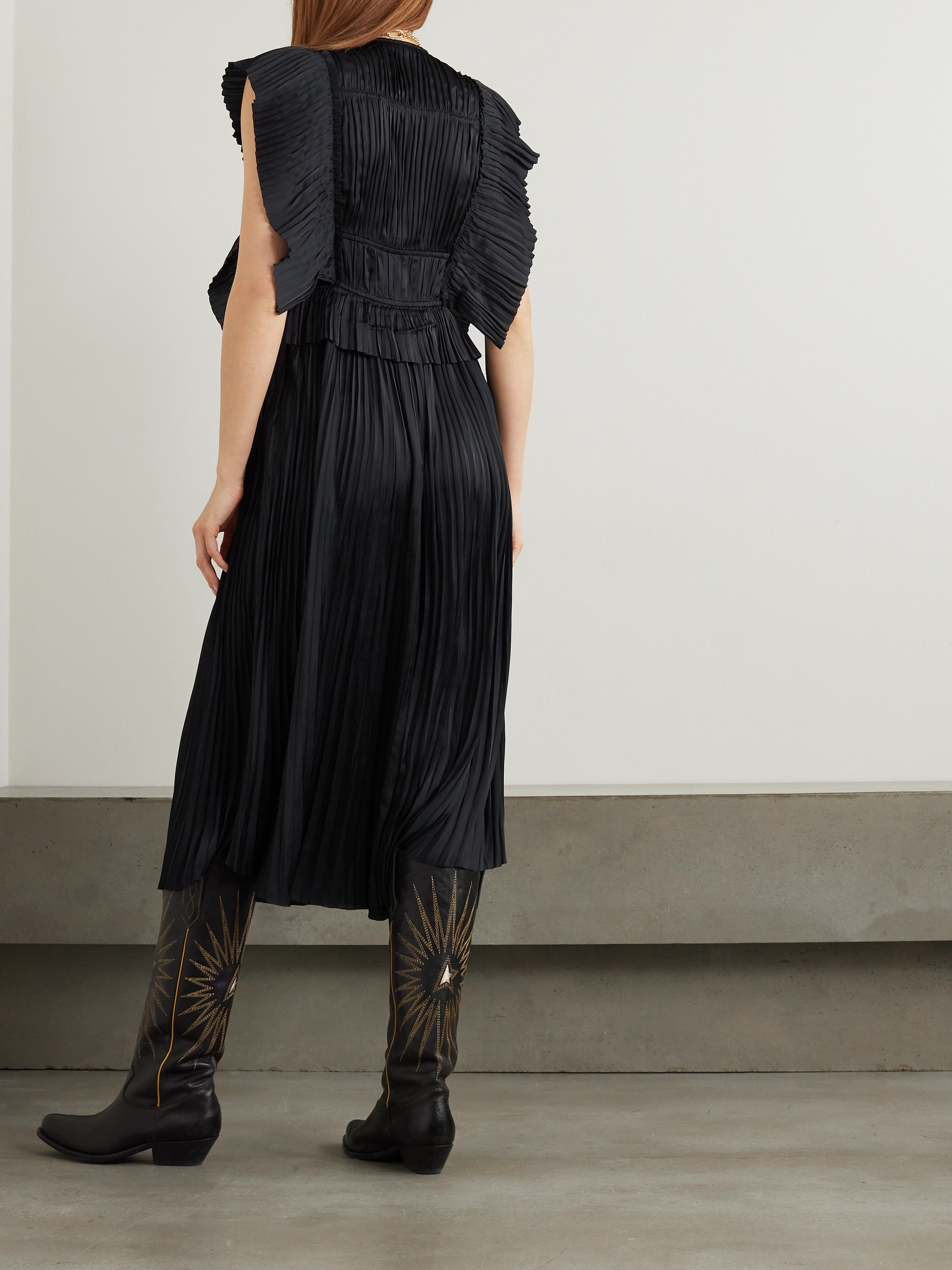 Ulla Johnson Letty ruffled plissé-satin midi dress thumbnail
