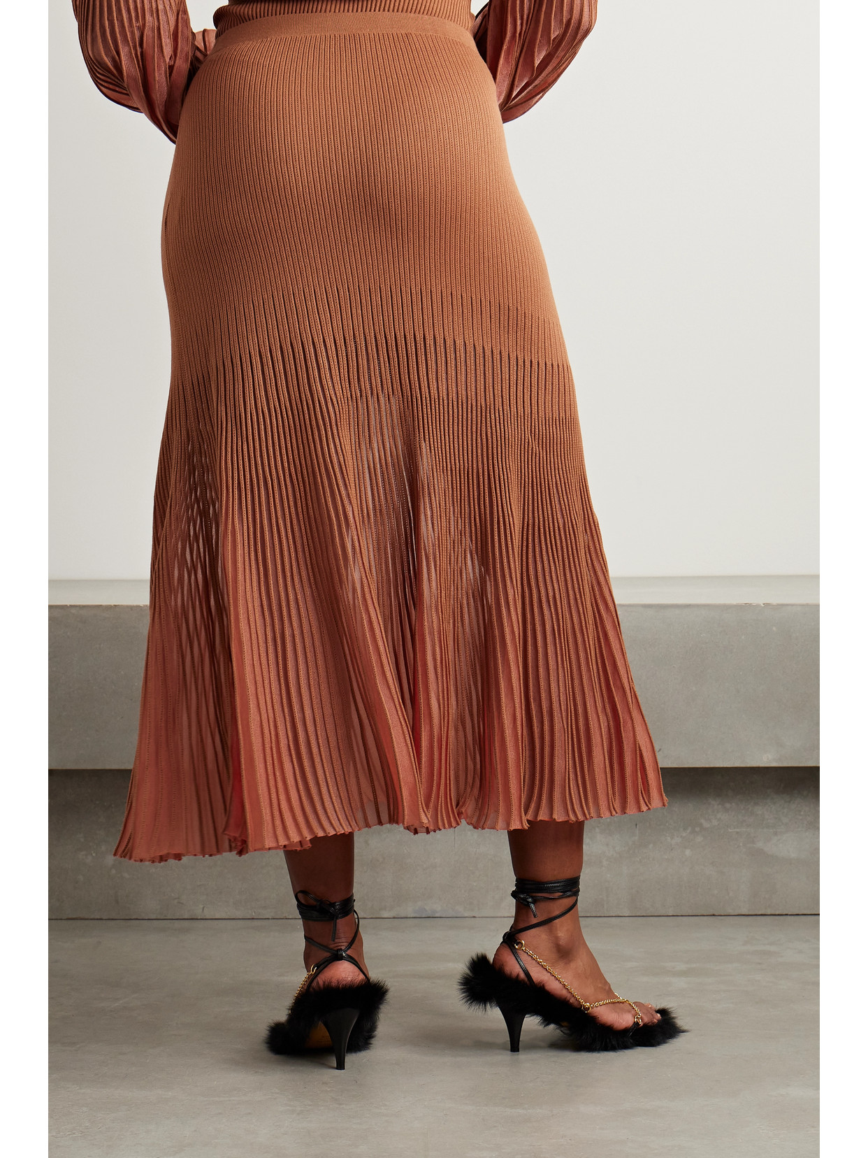 Emilia Tulle-Trimmed Ribbed-Knit Midi