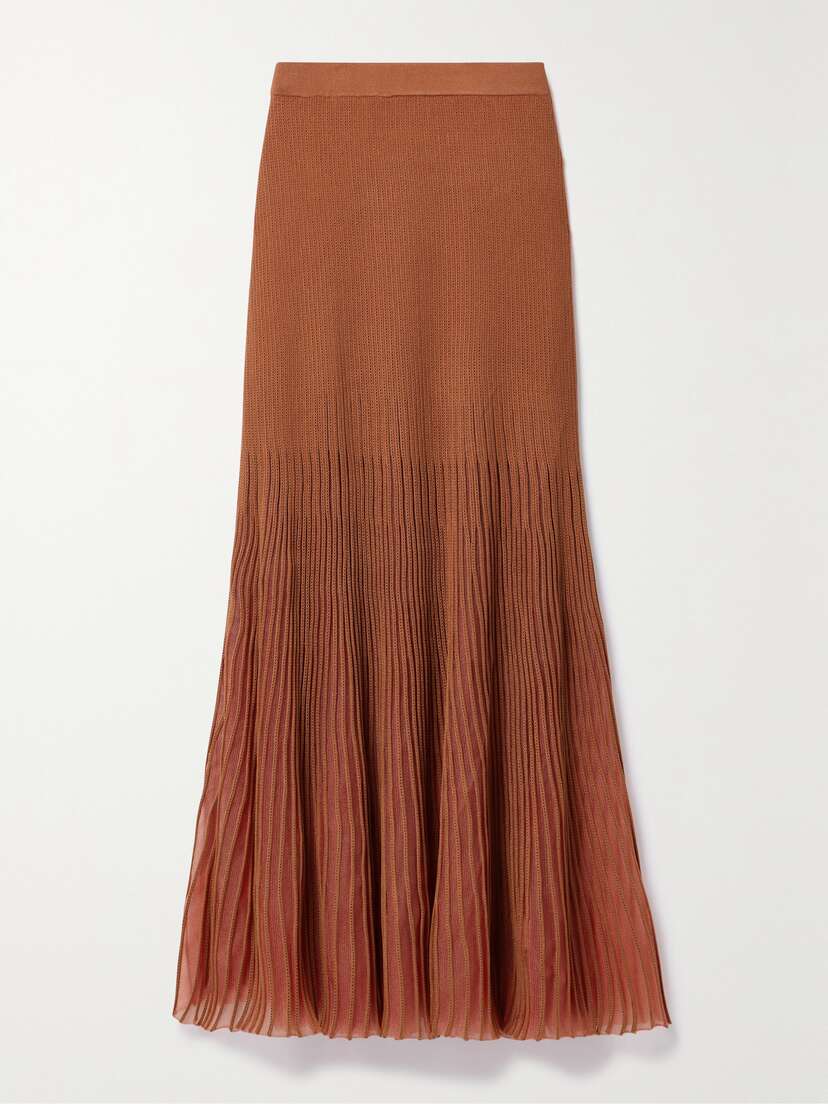 Ulla Johnson Emilia Tulle-trimmed Ribbed-knit Midi Skirt