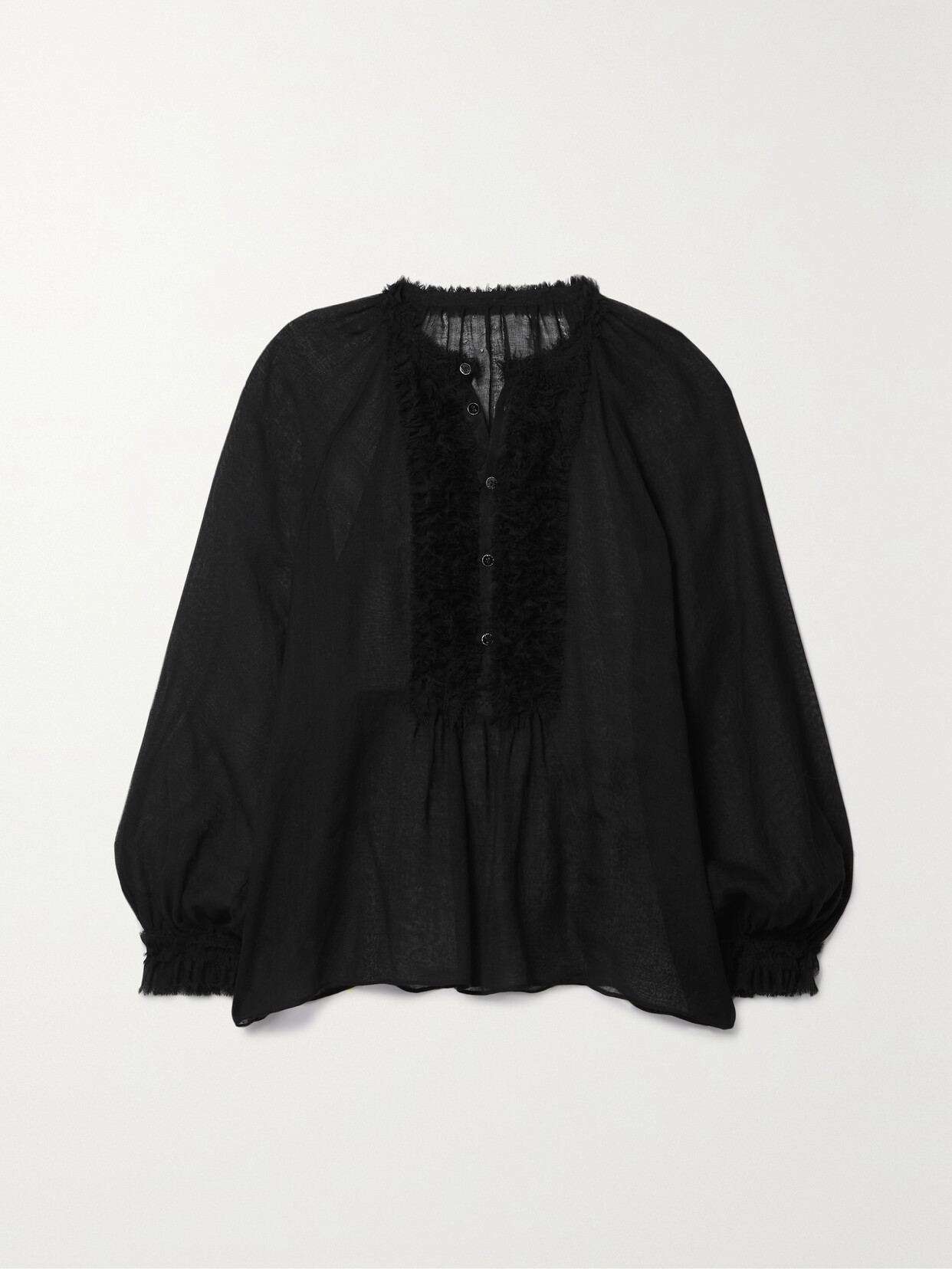 Ulla Johnson Bardot Frayed Wool-gauze Blouse - Black