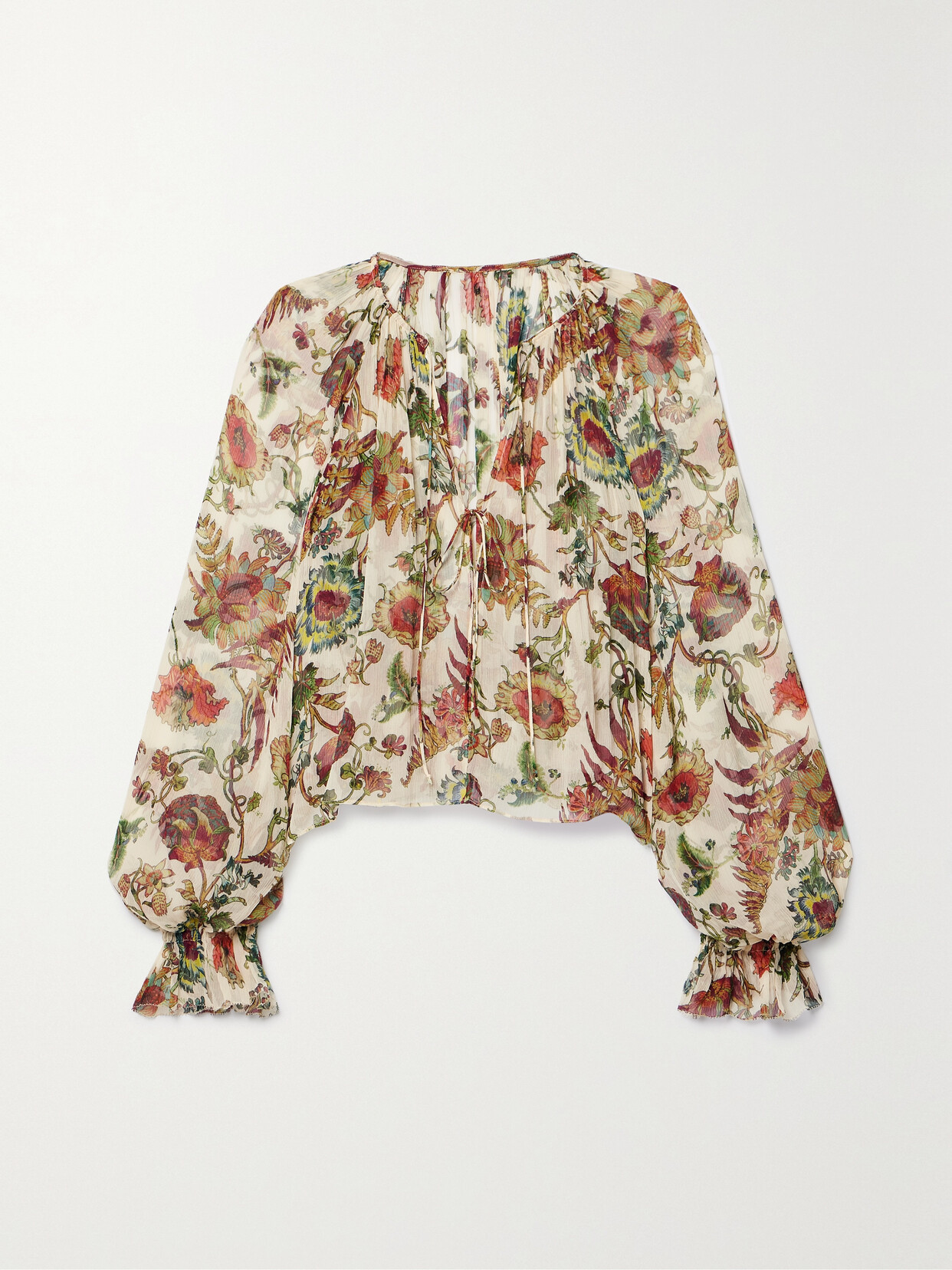 Ulla Johnson Bernadette Floral-print Silk-crepon Blouse In Neutrals