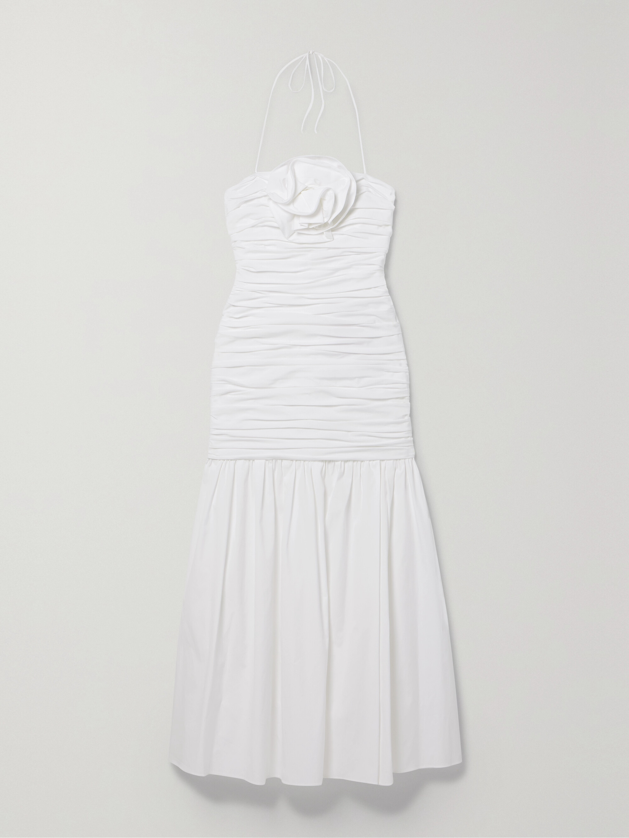 Carolina Herrera Ruched appliquéd cotton-blend poplin midi dress