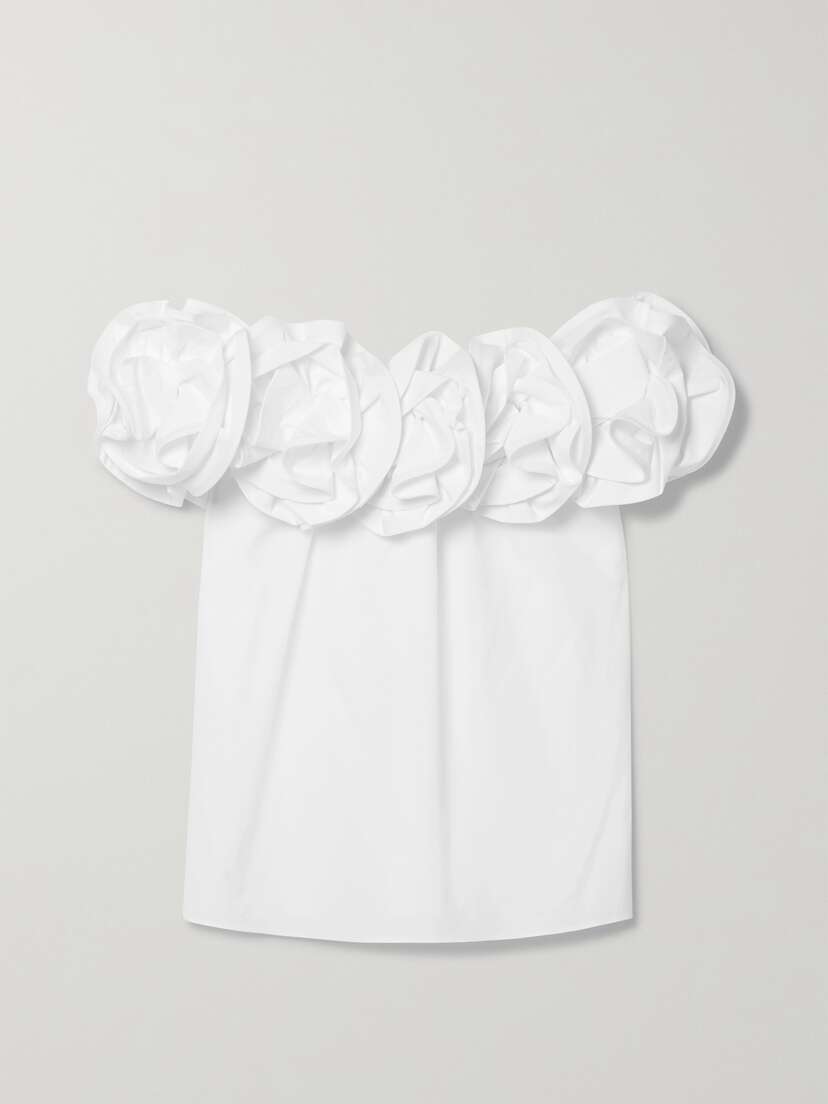 Carolina Herrera Off-the-shoulder Appliquéd Cotton-blend Top