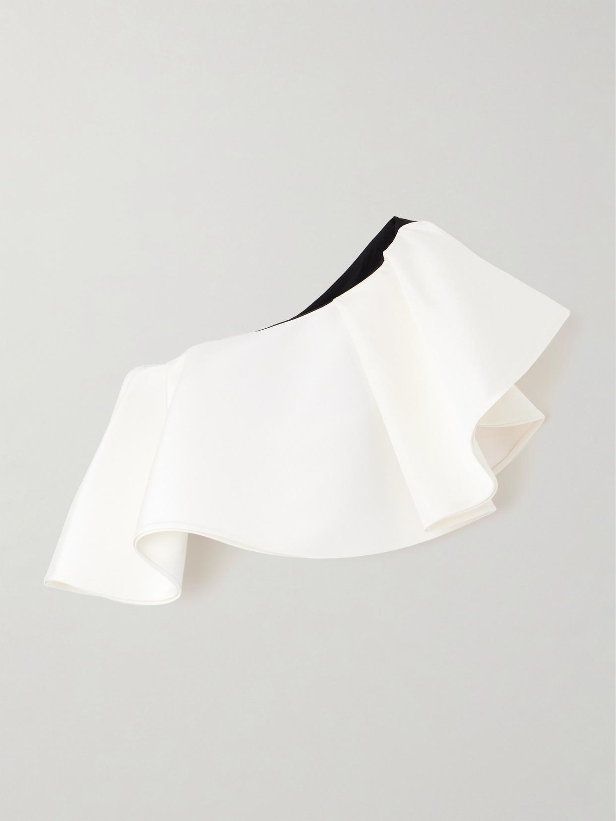 Shop Carolina Herrera Cropped One-shoulder Ruffled Silk-faille Top In White