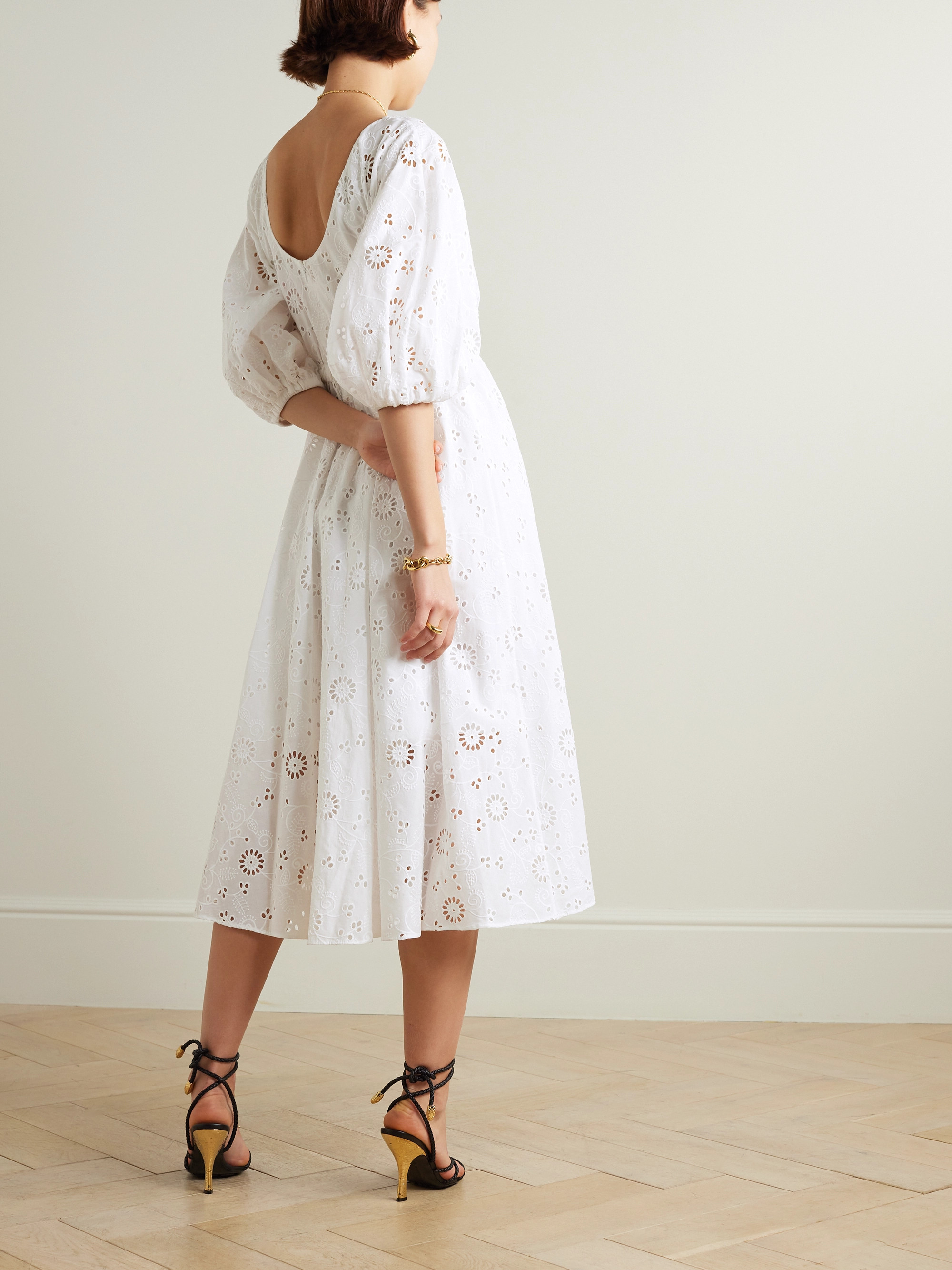 Carolina Herrera Pleated broderie anglaise cotton midi dress thumbnail