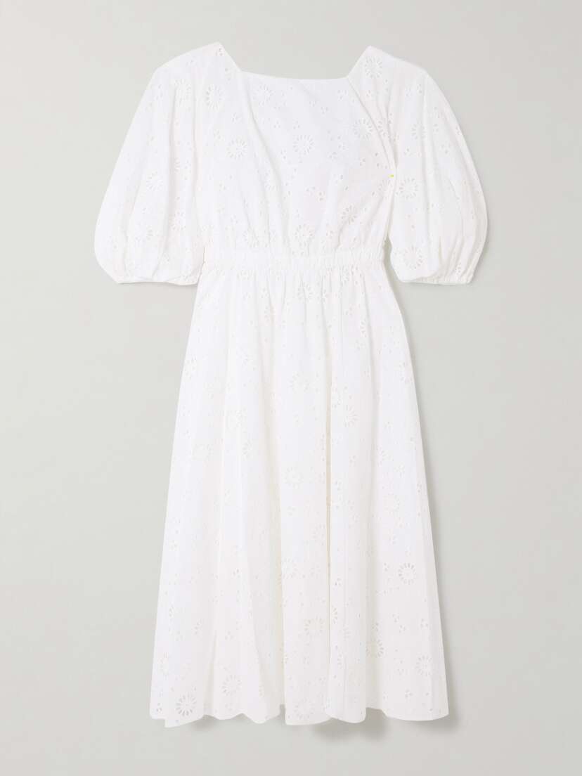 Carolina Herrera Pleated Broderie Anglaise Cotton Midi Dress