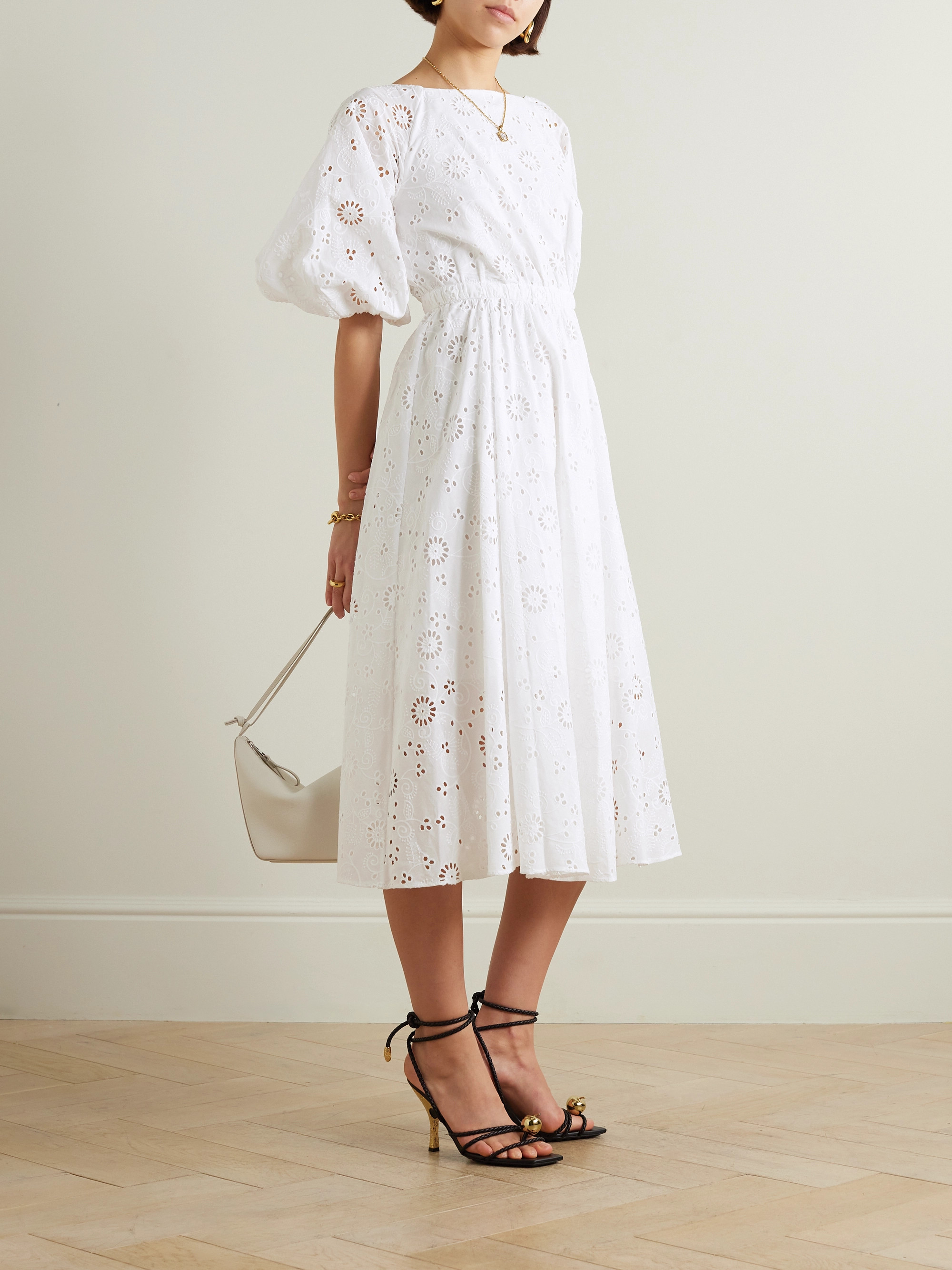 Carolina Herrera Pleated broderie anglaise cotton midi dress