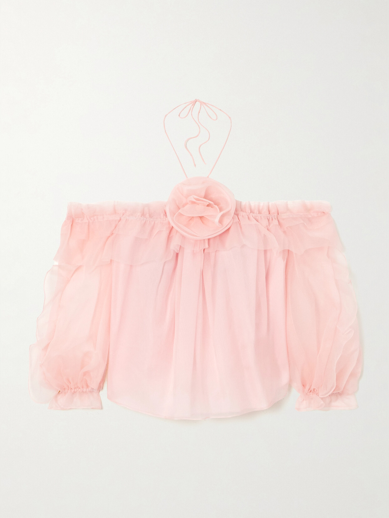 Carolina Herrera - Off-the-shoulder Ruffled Appliquéd Silk-chiffon Top - Pink