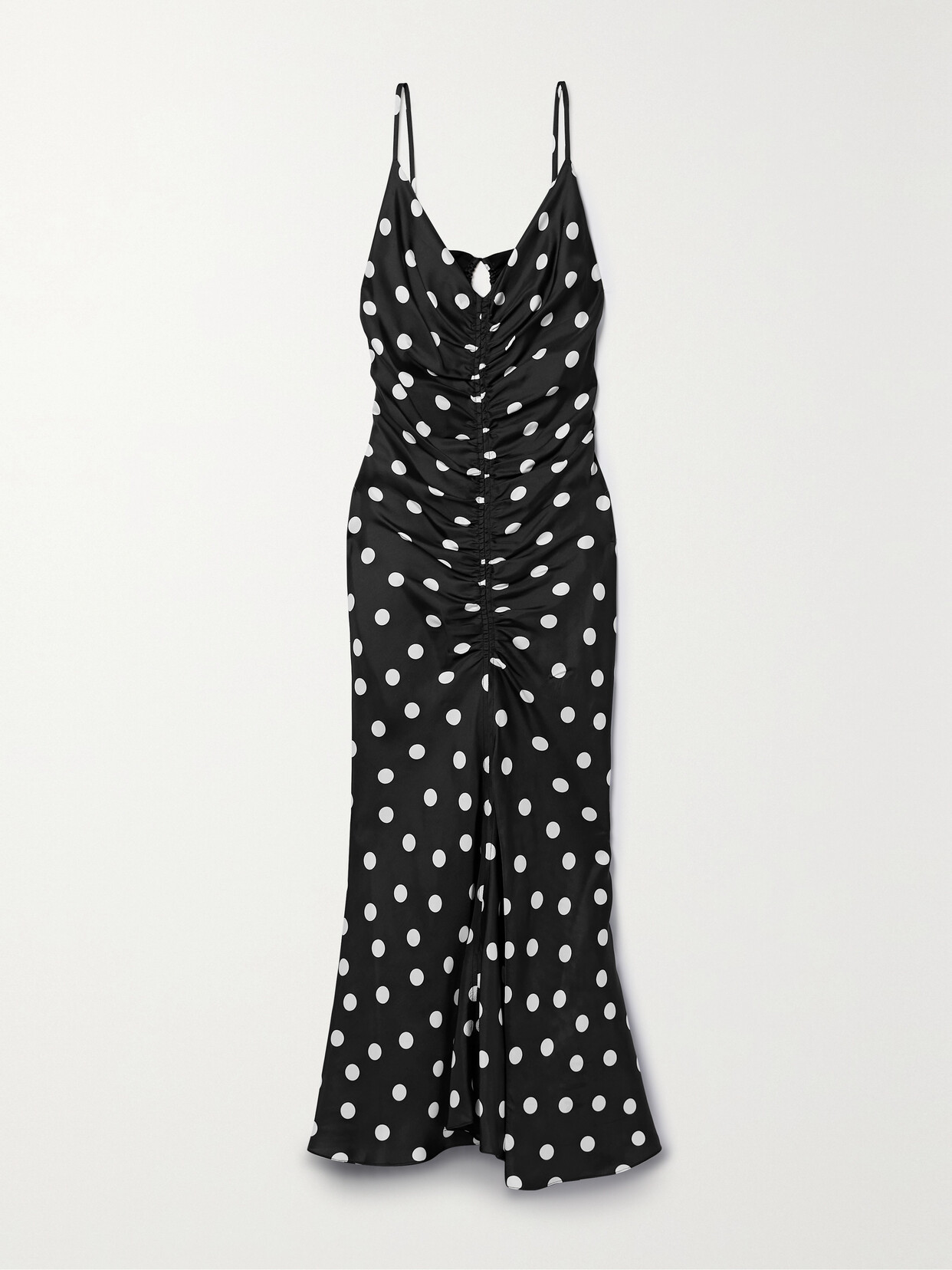 Carolina Herrera Ruched Polka-dot Satin-jersey Midi Dress - Black