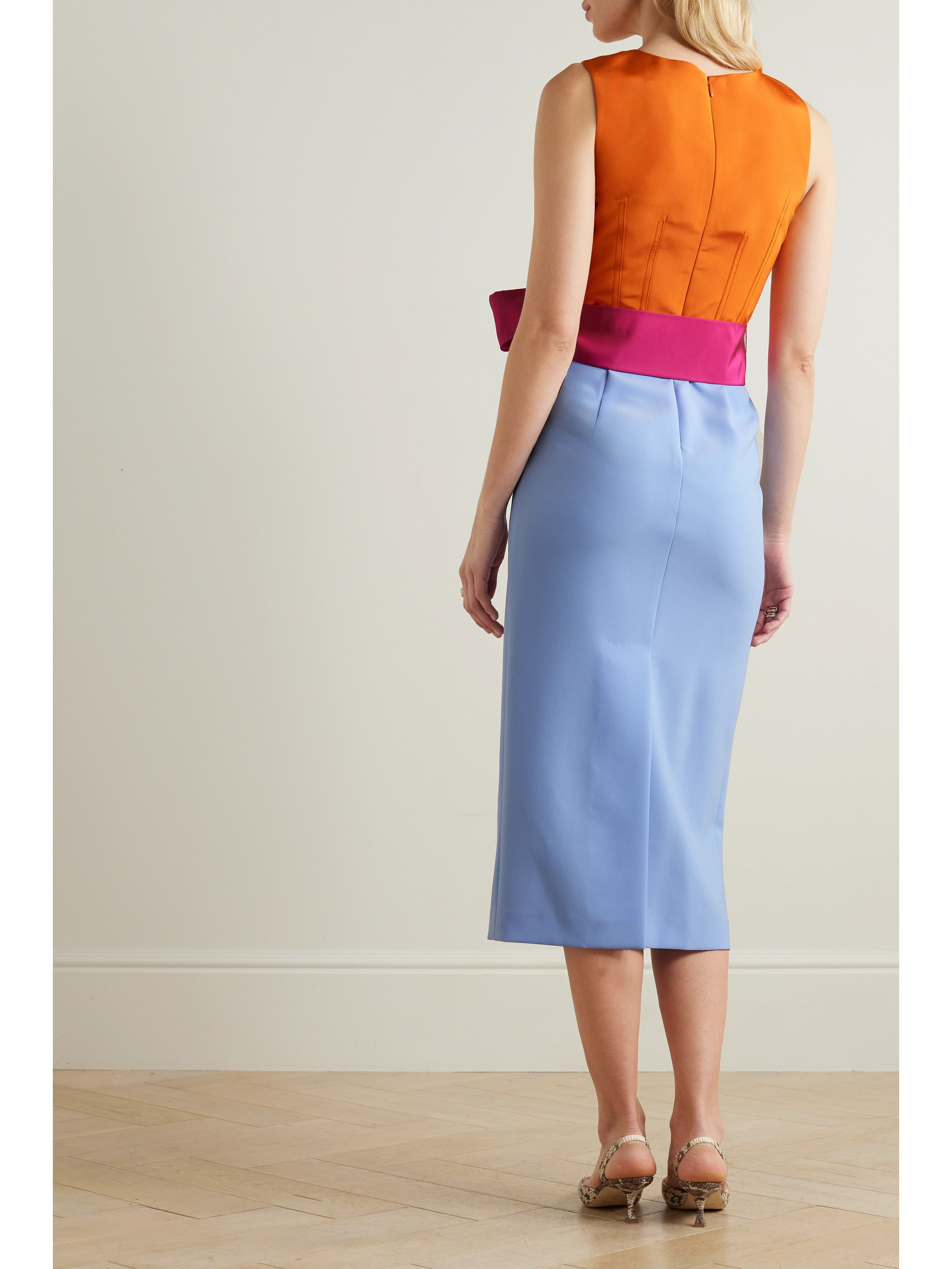 Carolina Herrera Bow-detailed color-block silk-faille midi dress