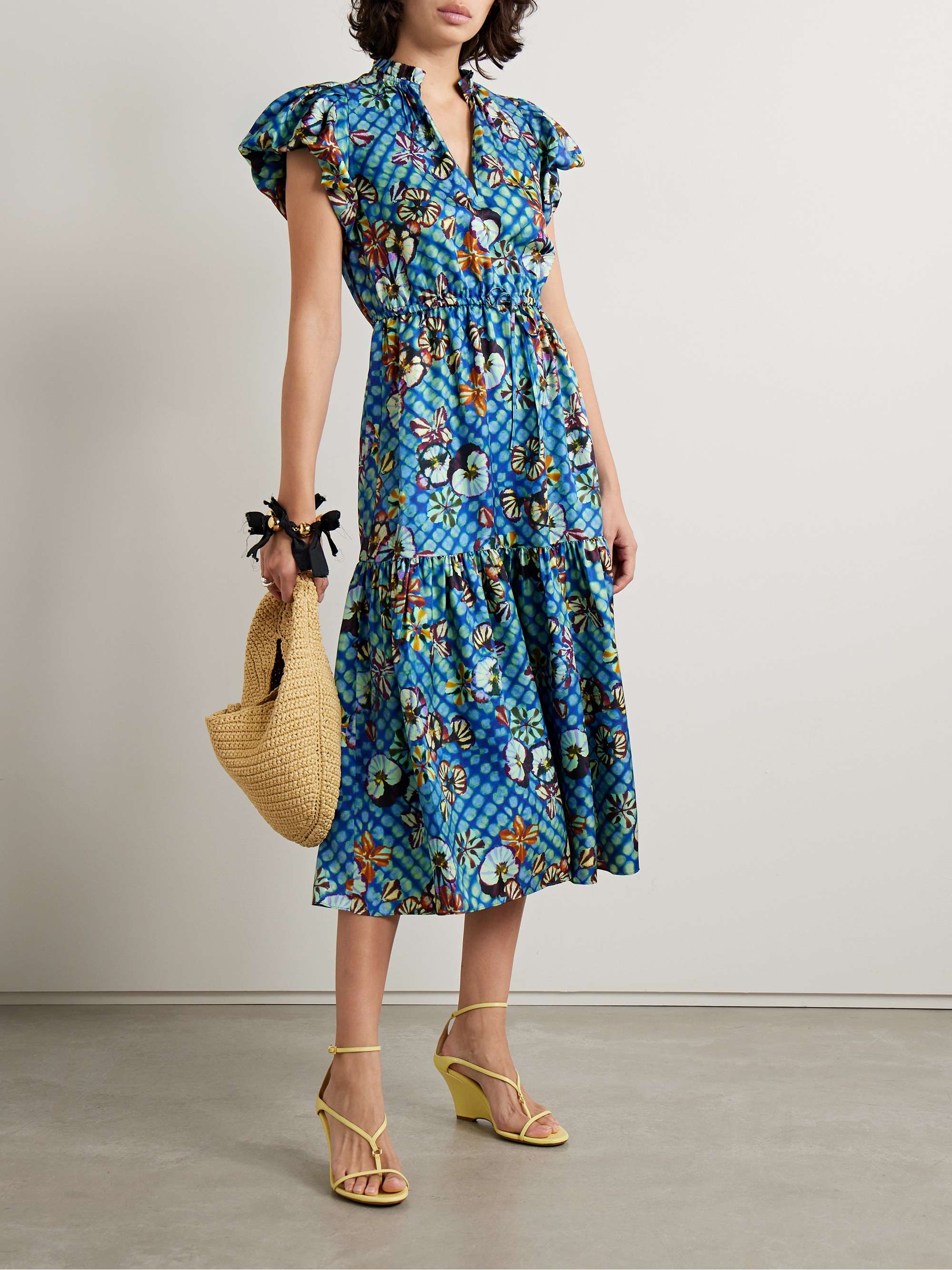 ULLA JOHNSON Scarlett tiered printed silk-twill midi dress | NET-A-PORTER