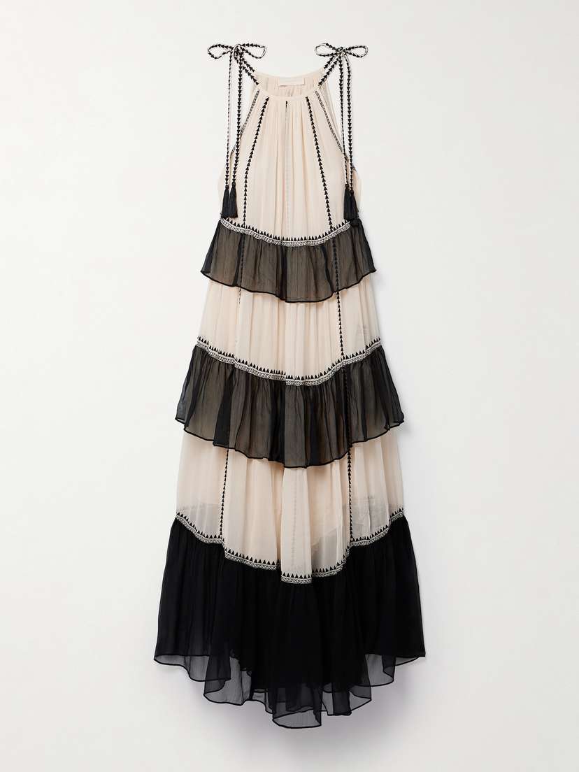 Ulla Johnson Delilah Tiered Embroidered Silk-crepon Maxi Dress