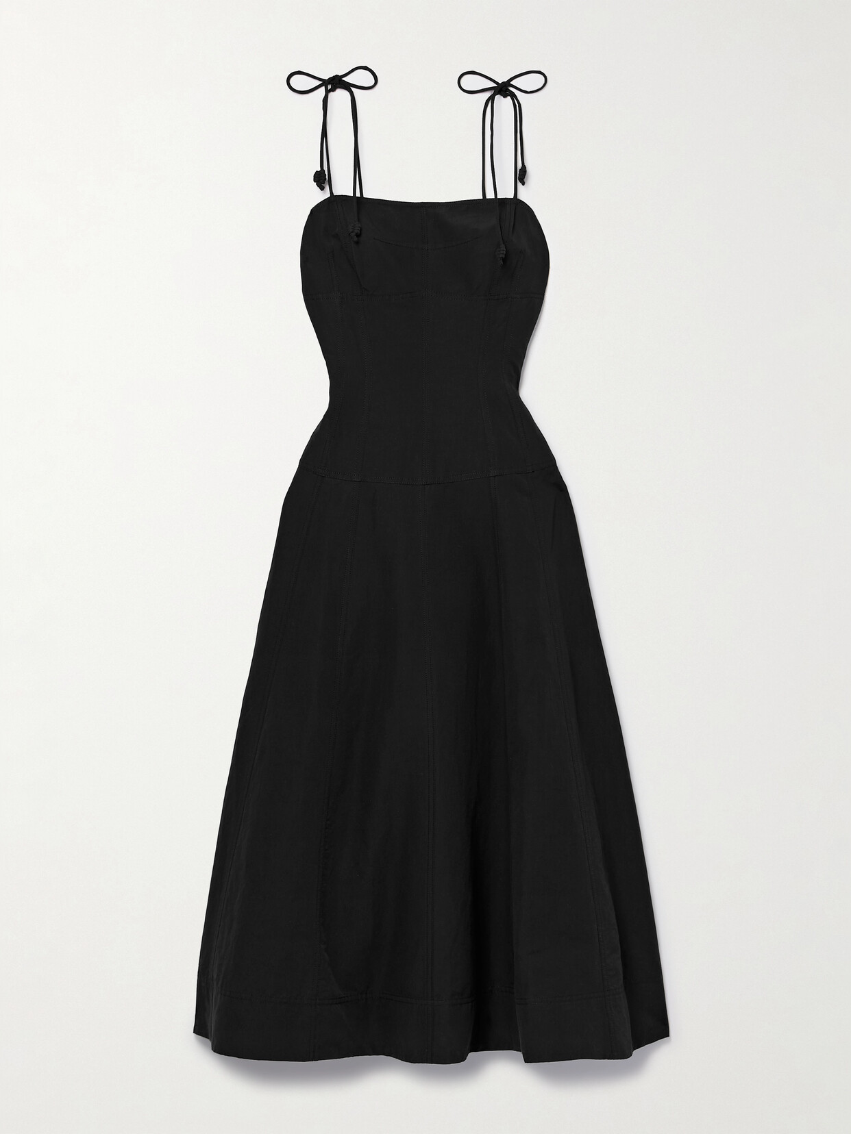 Shop Ulla Johnson Batista Cotton, Linen And Silk-blend Poplin Midi Dress In Black