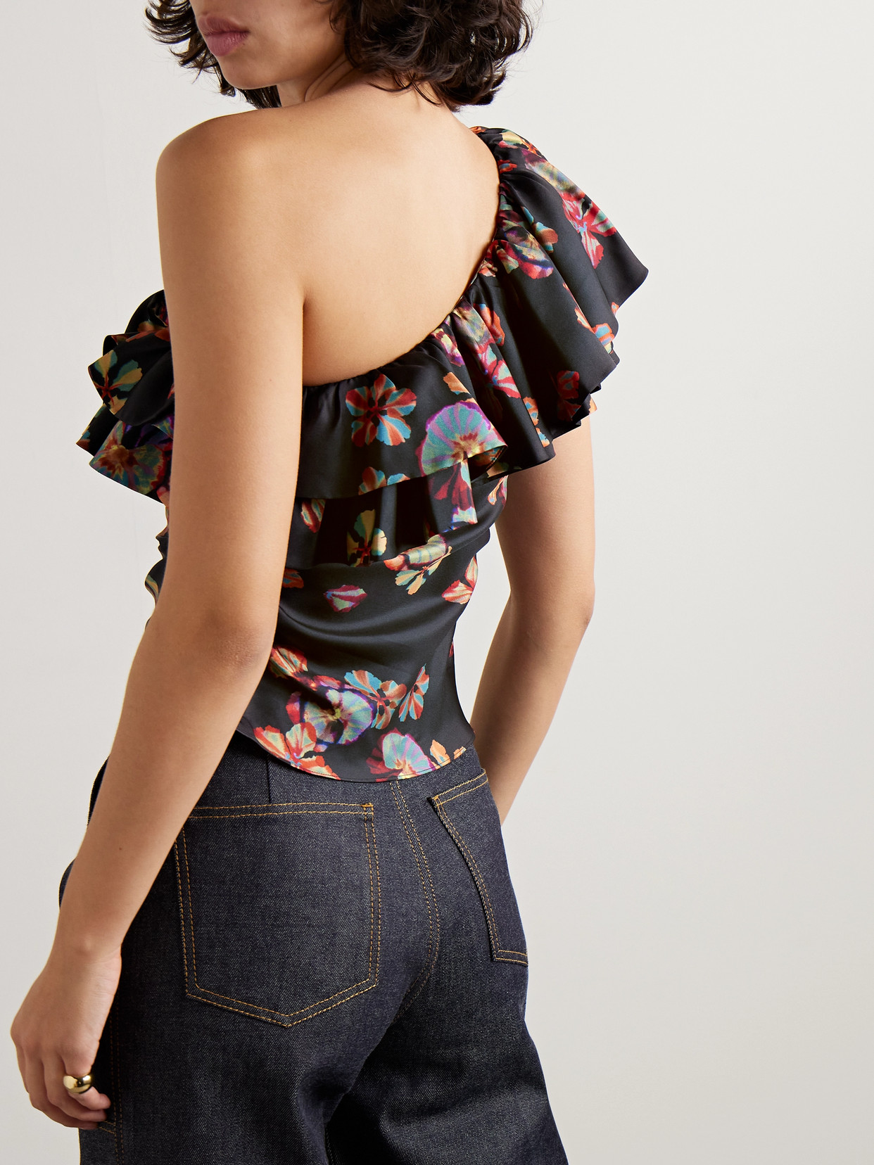 Adaleigh One-Shoulder Floral-Print Silk-Satin Twill Top