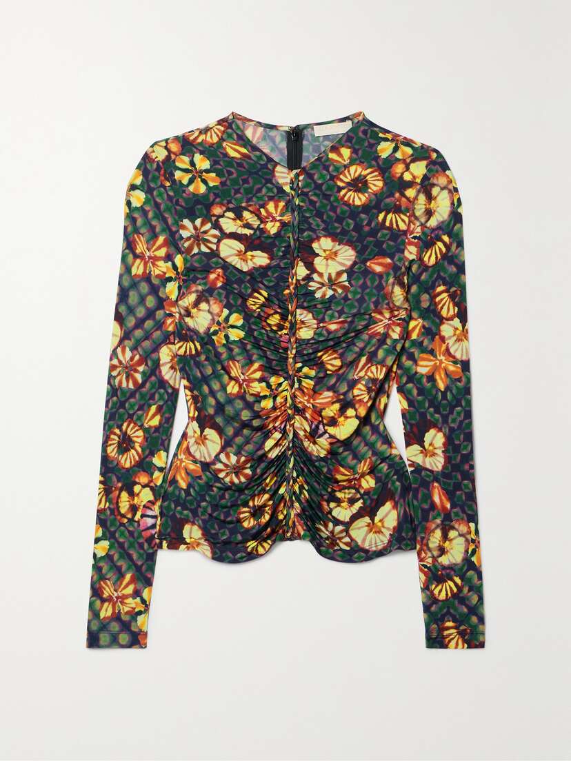 Ulla Johnson Ricci Ruched Printed Stretch-jersey Top