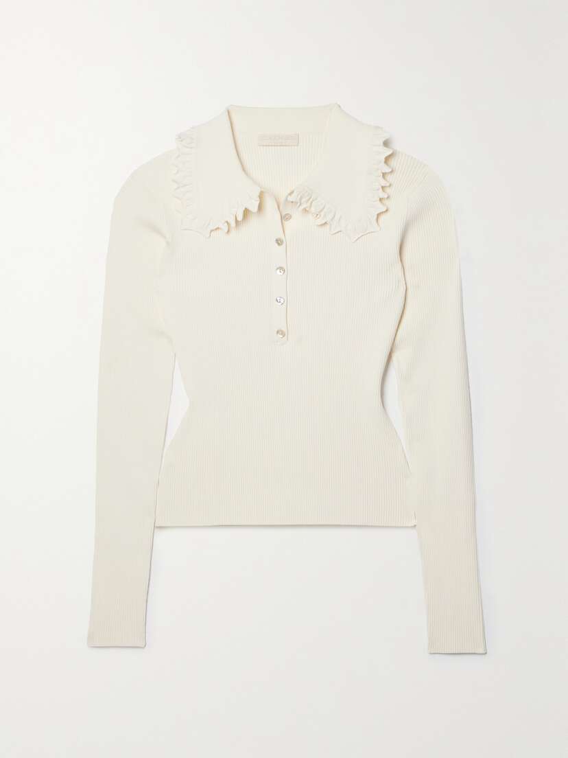 Ulla Johnson Liese Ruffled Ribbed-knit Sweater - x large