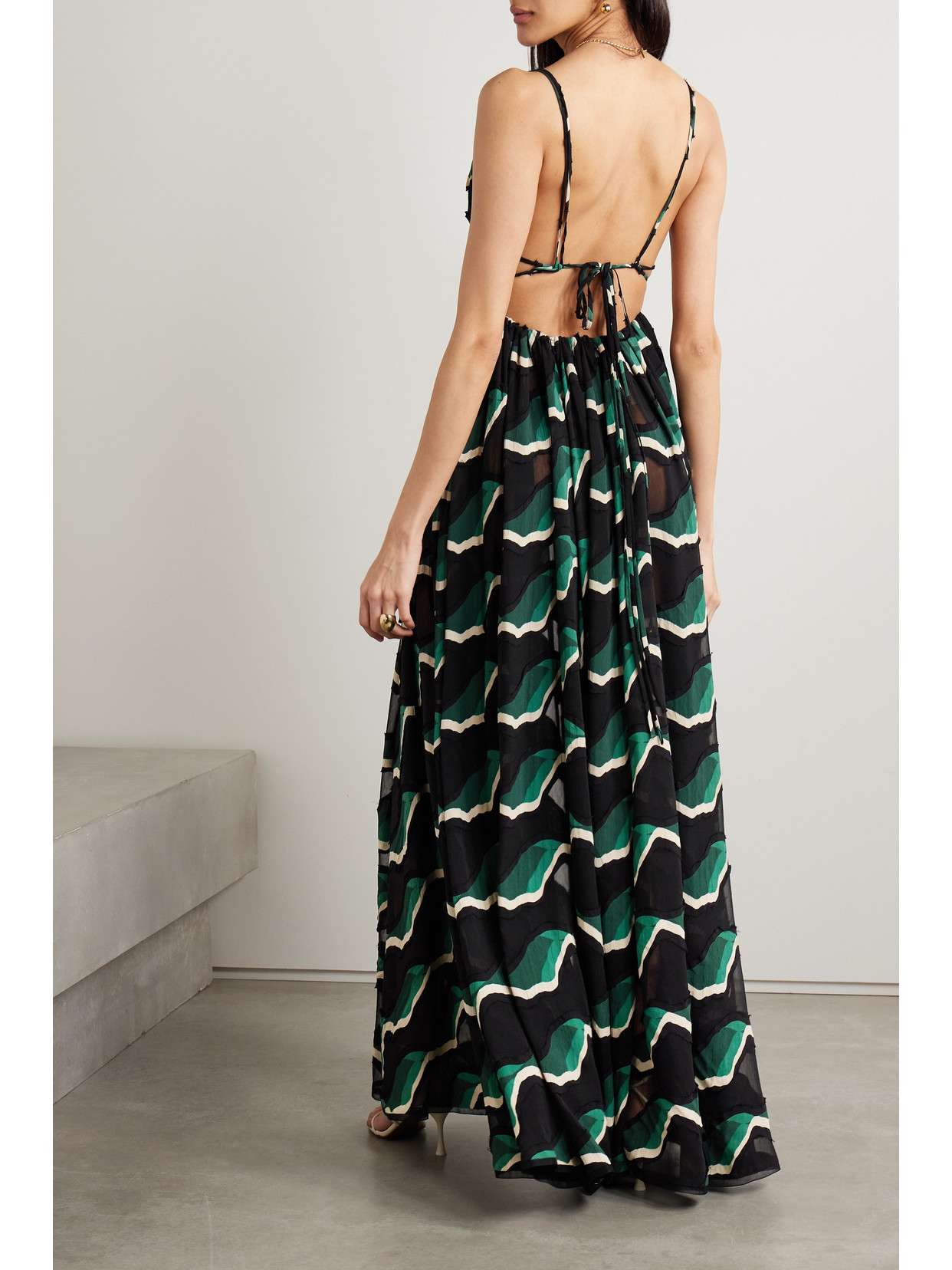 Shop Ulla Johnson Adonis Open-back Fil Coupé Chiffon Maxi Dress In Black