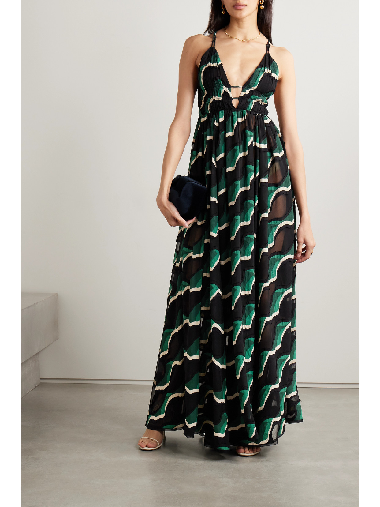 Shop Ulla Johnson Adonis Open-back Fil Coupé Chiffon Maxi Dress In Black