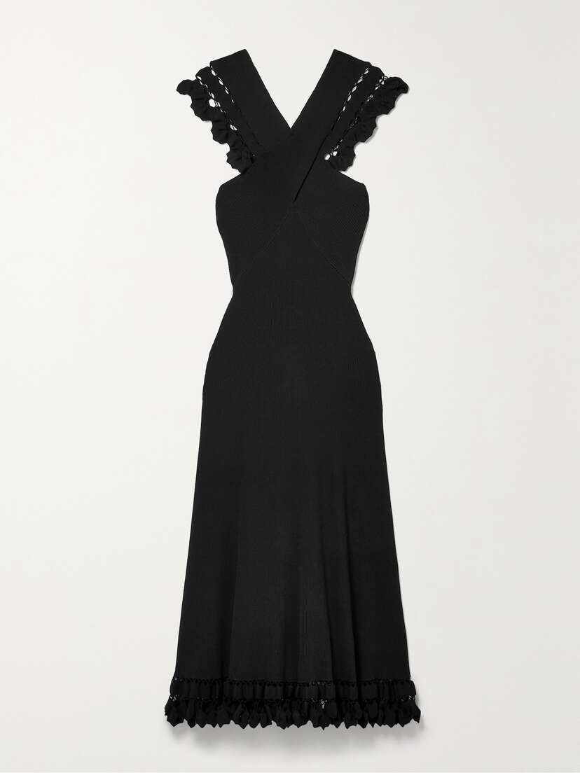 Ulla Johnson Fiora Crochet-trimmed Ribbed Stretch-knit Midi Dress