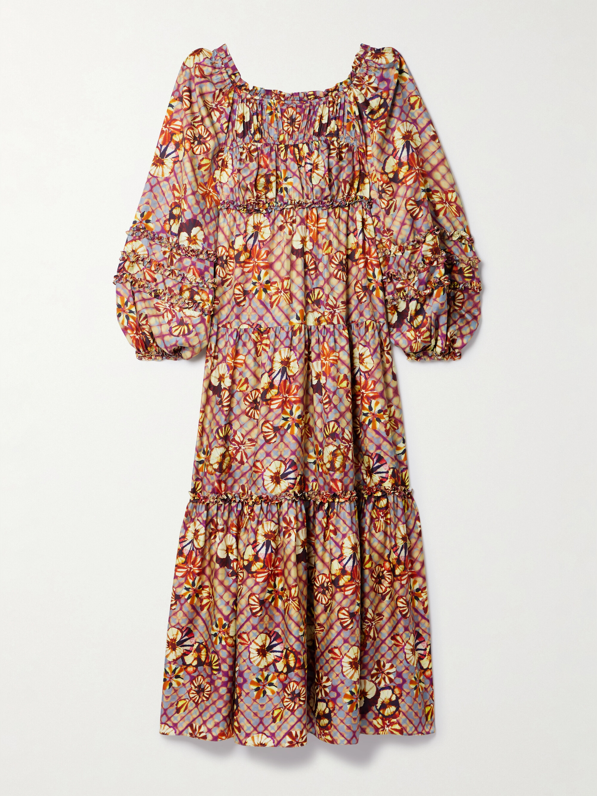 Ulla Johnson Anastasia lace-up printed silk-habotai midi dress thumbnail