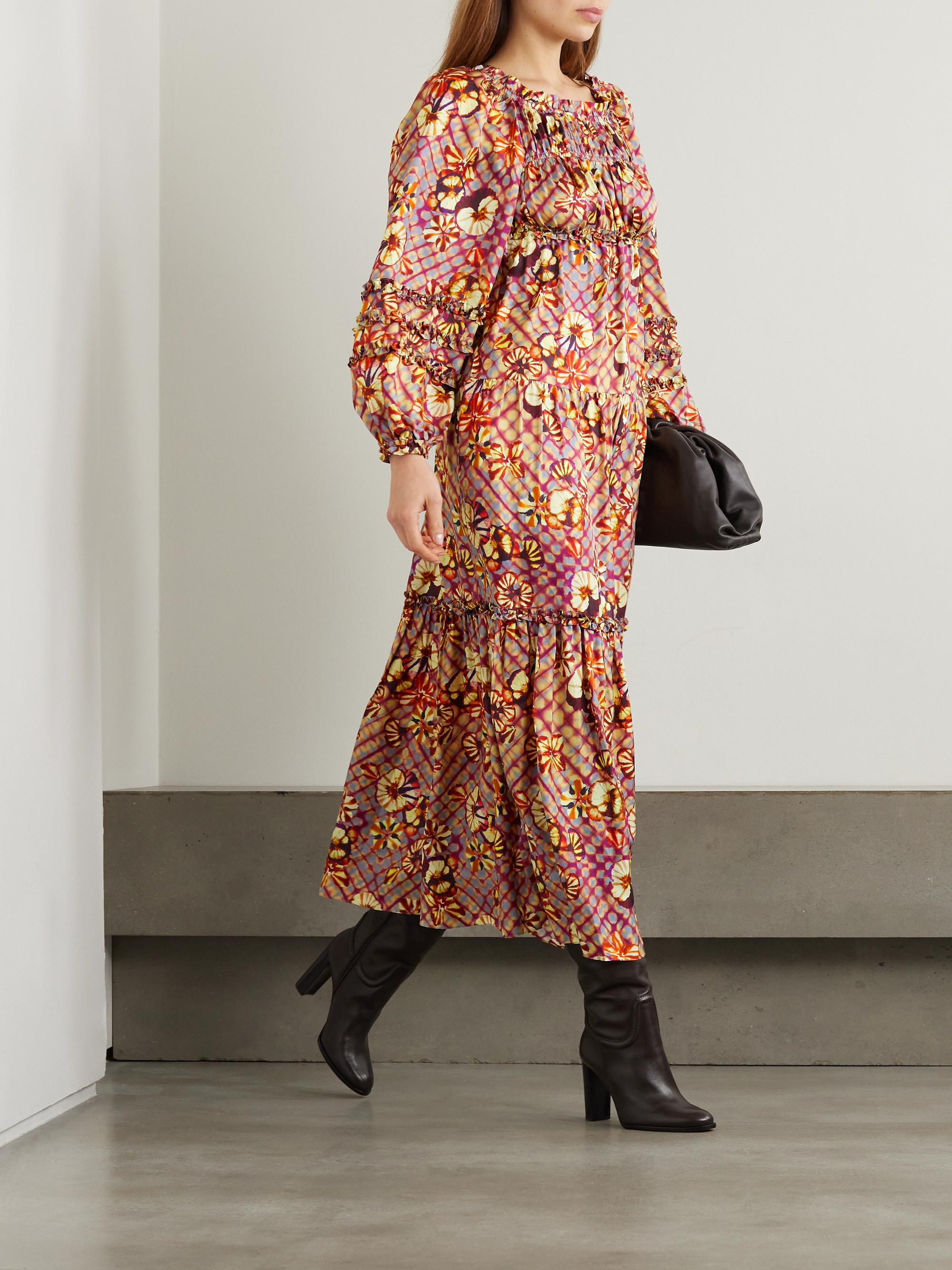 Ulla Johnson Anastasia lace-up printed silk-habotai midi dress