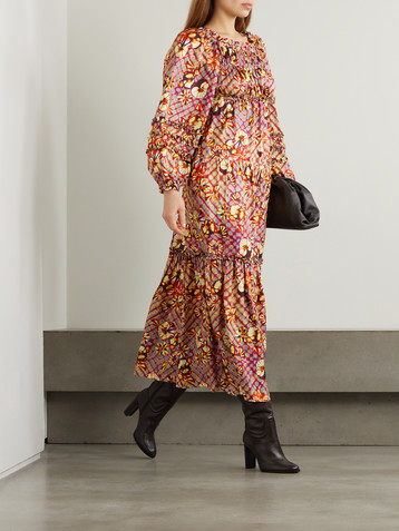 Ulla Johnson Anastasia lace-up printed silk-habotai midi dress