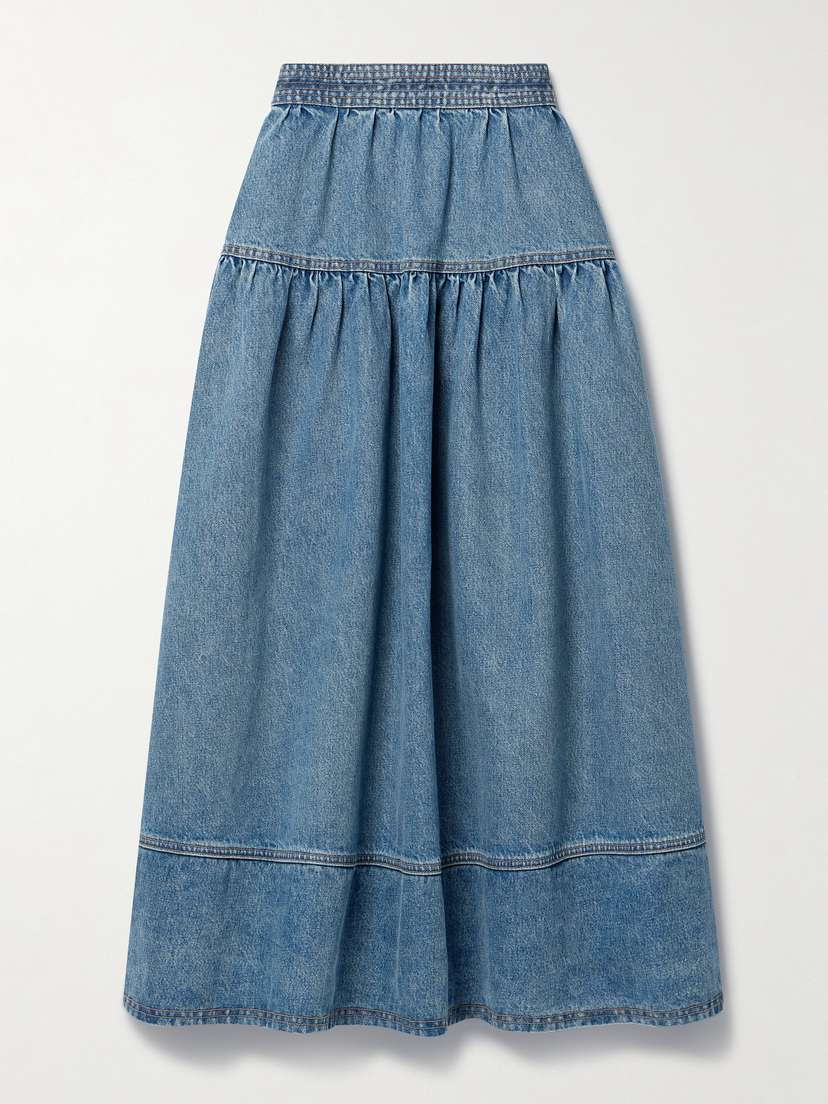 Ulla Johnson Astrid Tiered Denim Maxi Skirt
