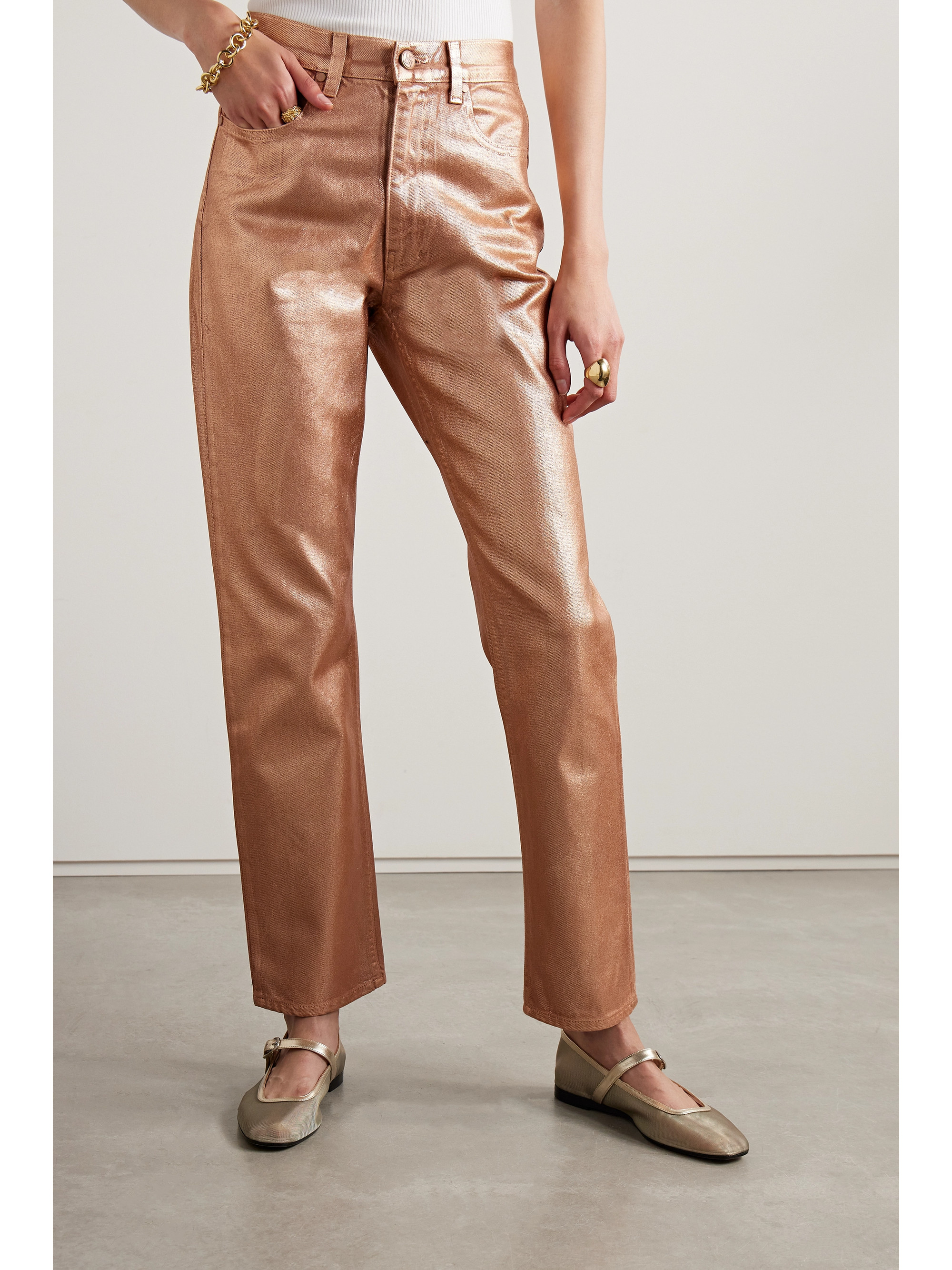 Ulla Johnson The Agnes high-rise straight-leg metallic jeans