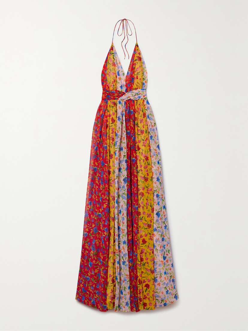 Carolina Herrera Floral-print Georgette Halterneck Maxi Dress