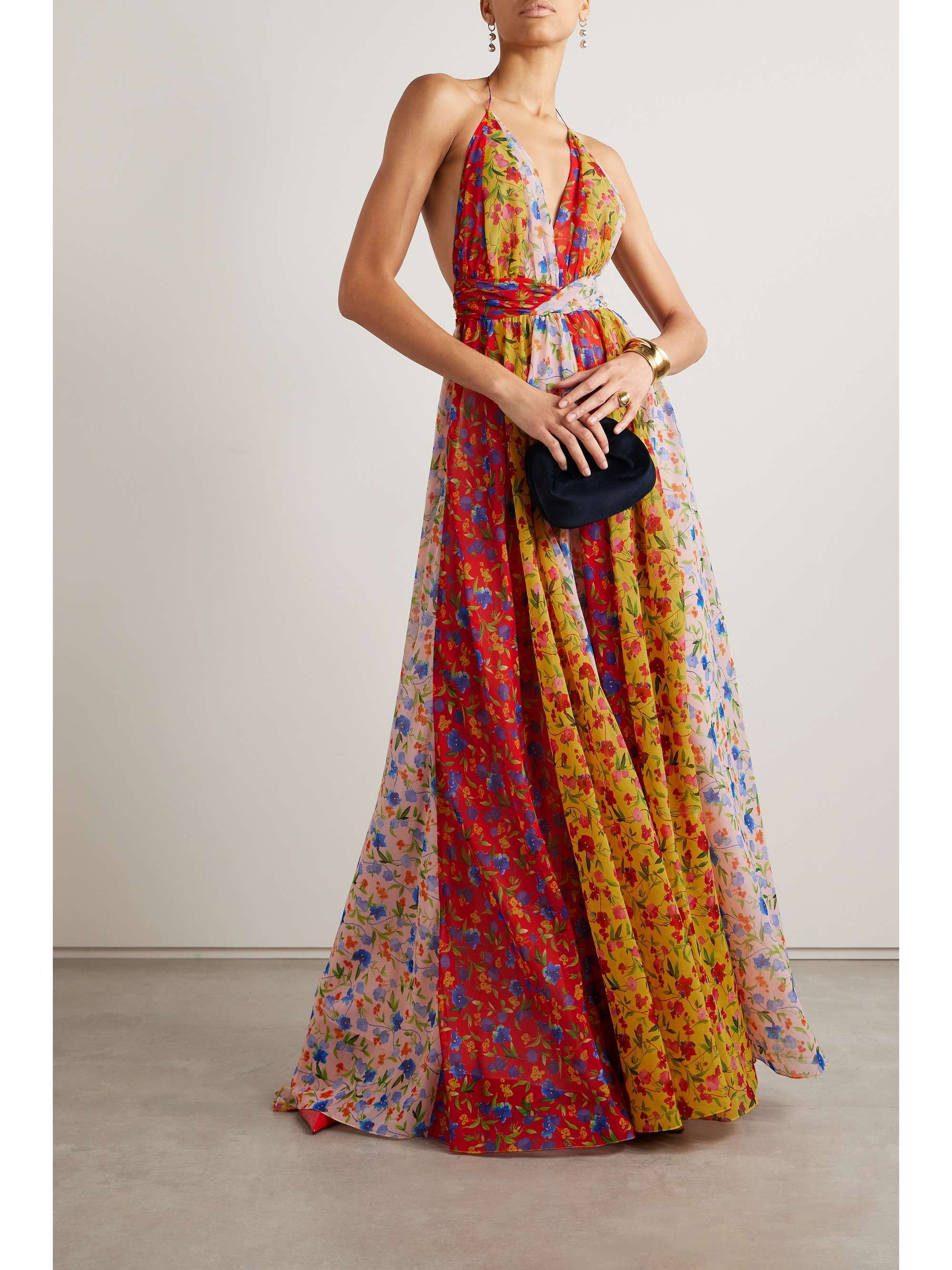 CAROLINA HERRERA Floral-print georgette halterneck maxi dress | NET-A ...