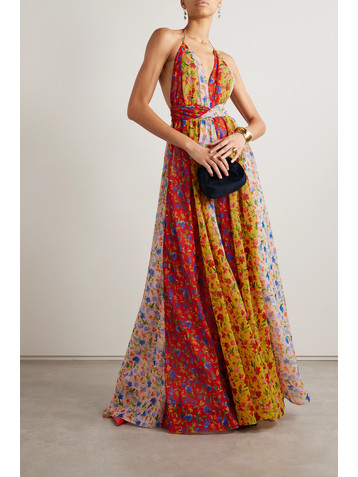 Carolina Herrera Floral-print georgette halterneck maxi dress