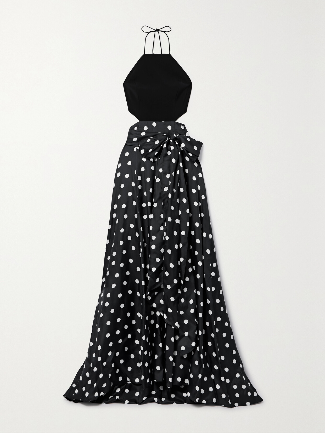 CAROLINA HERRERA POLKA-DOT CUT-OUT MIKADO HALTERNECK GOWN