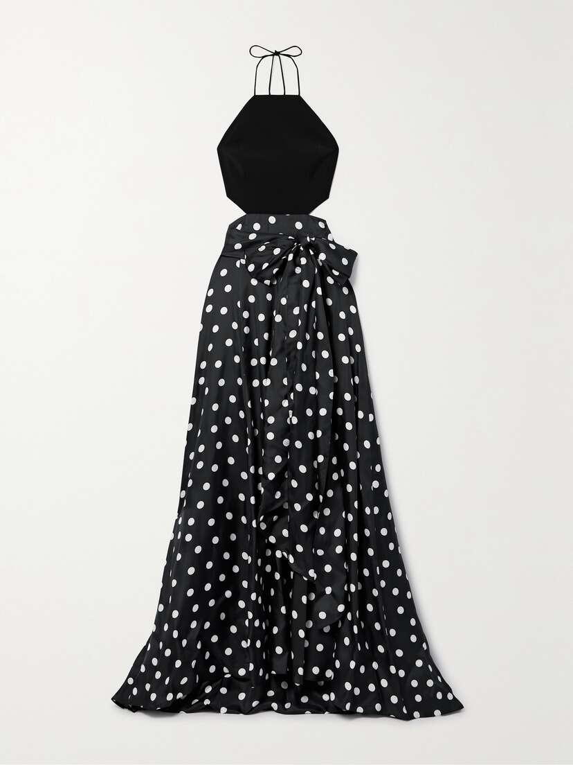 Carolina Herrera Polka-dot Cut-out Mikado Halterneck Gown