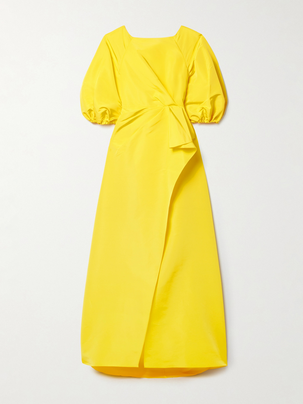 Shop Carolina Herrera Wrap-effect Draped Silk-faille Gown In Yellow